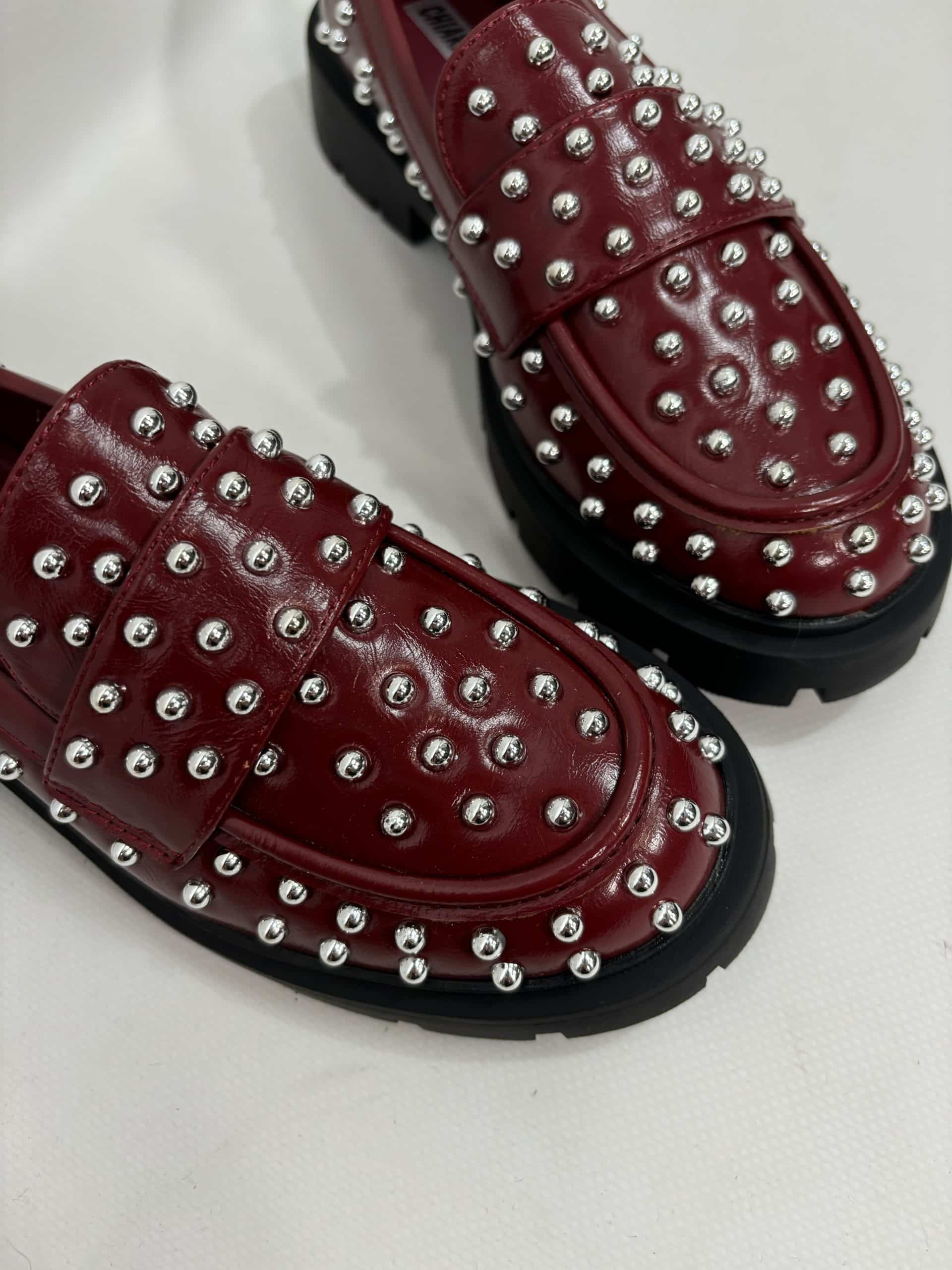 Mocassino Con Borchie - Wine Red