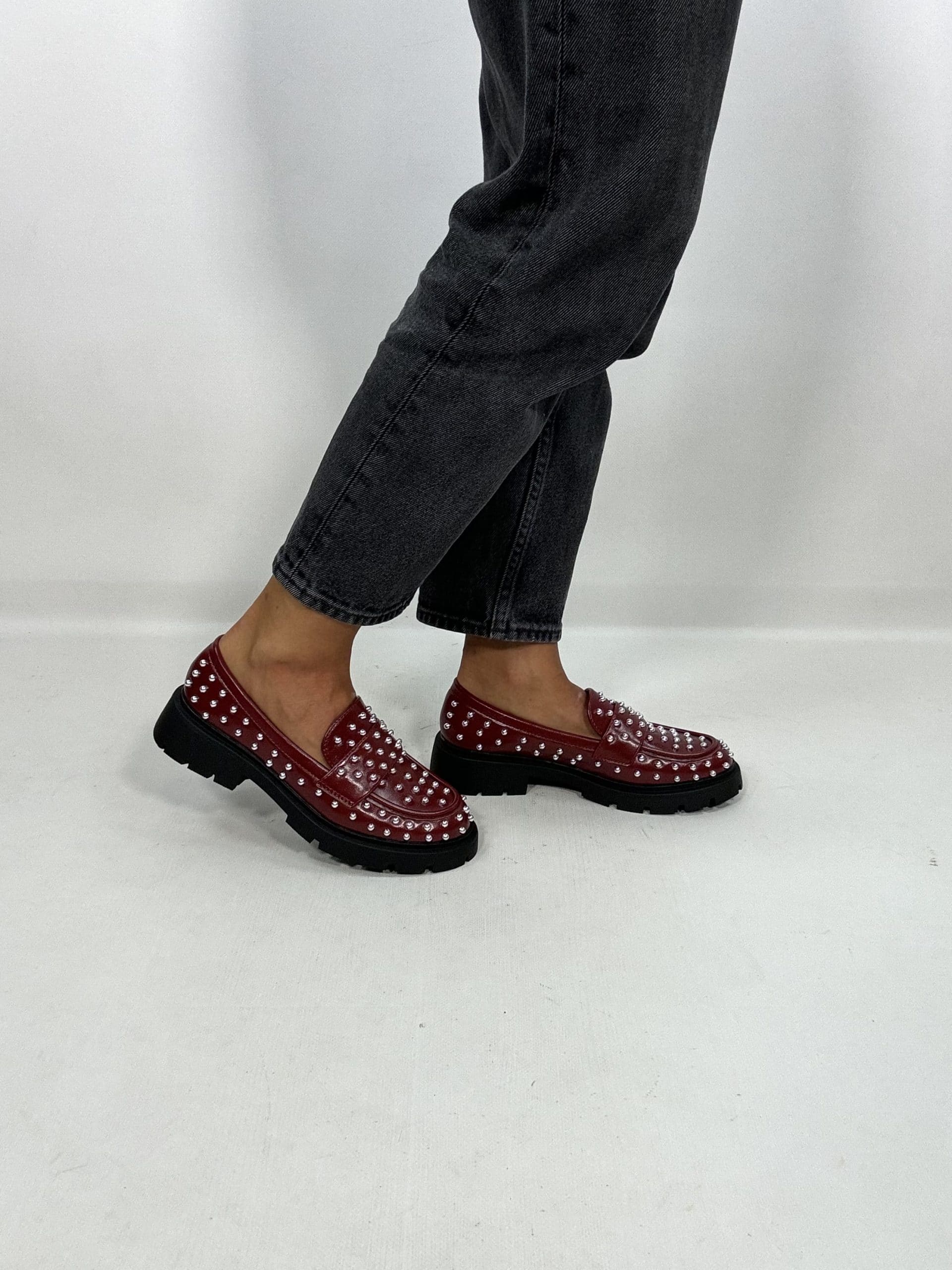 Mocassino Con Borchie - Wine Red