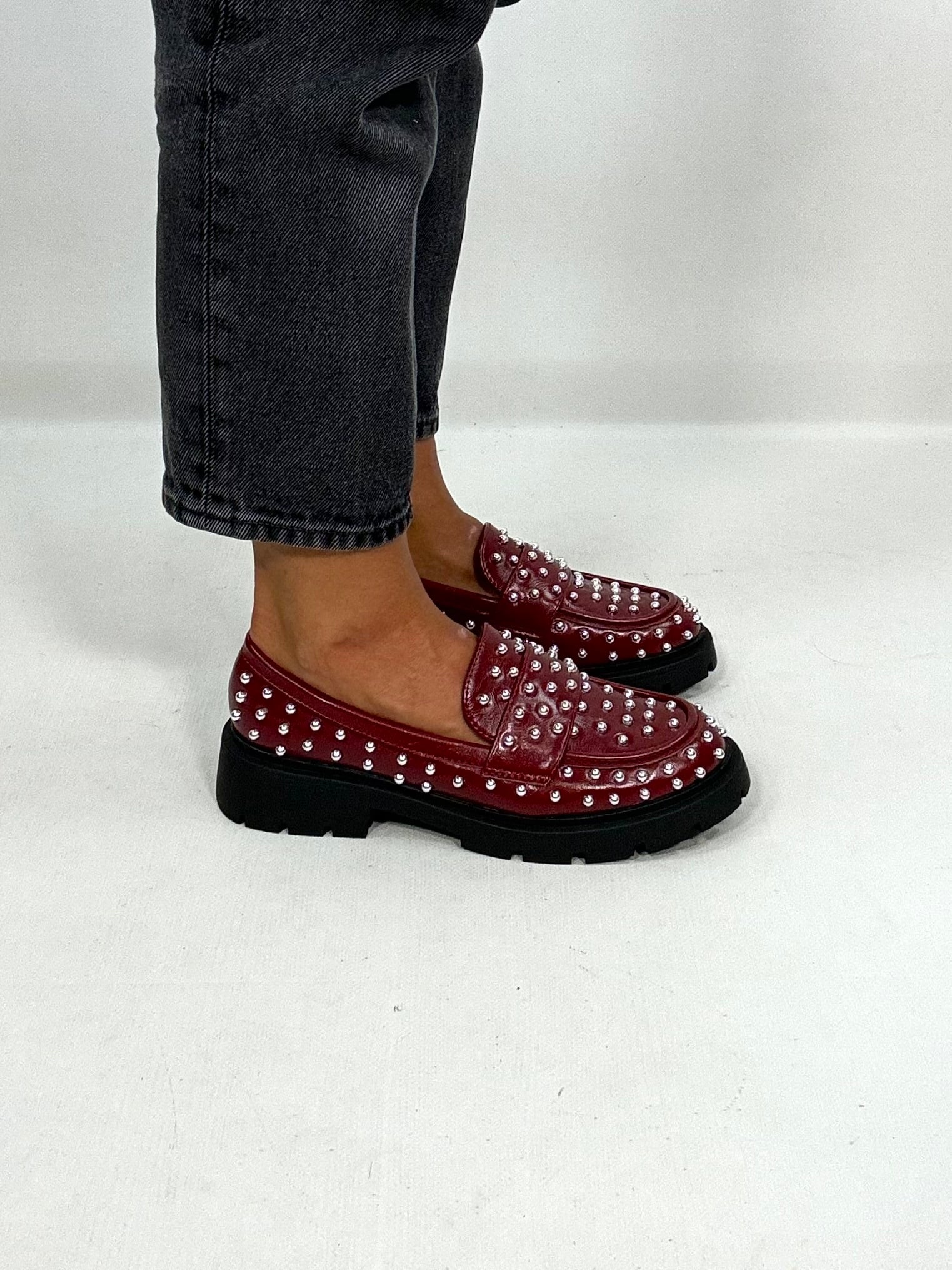 Mocassino Con Borchie - Wine Red
