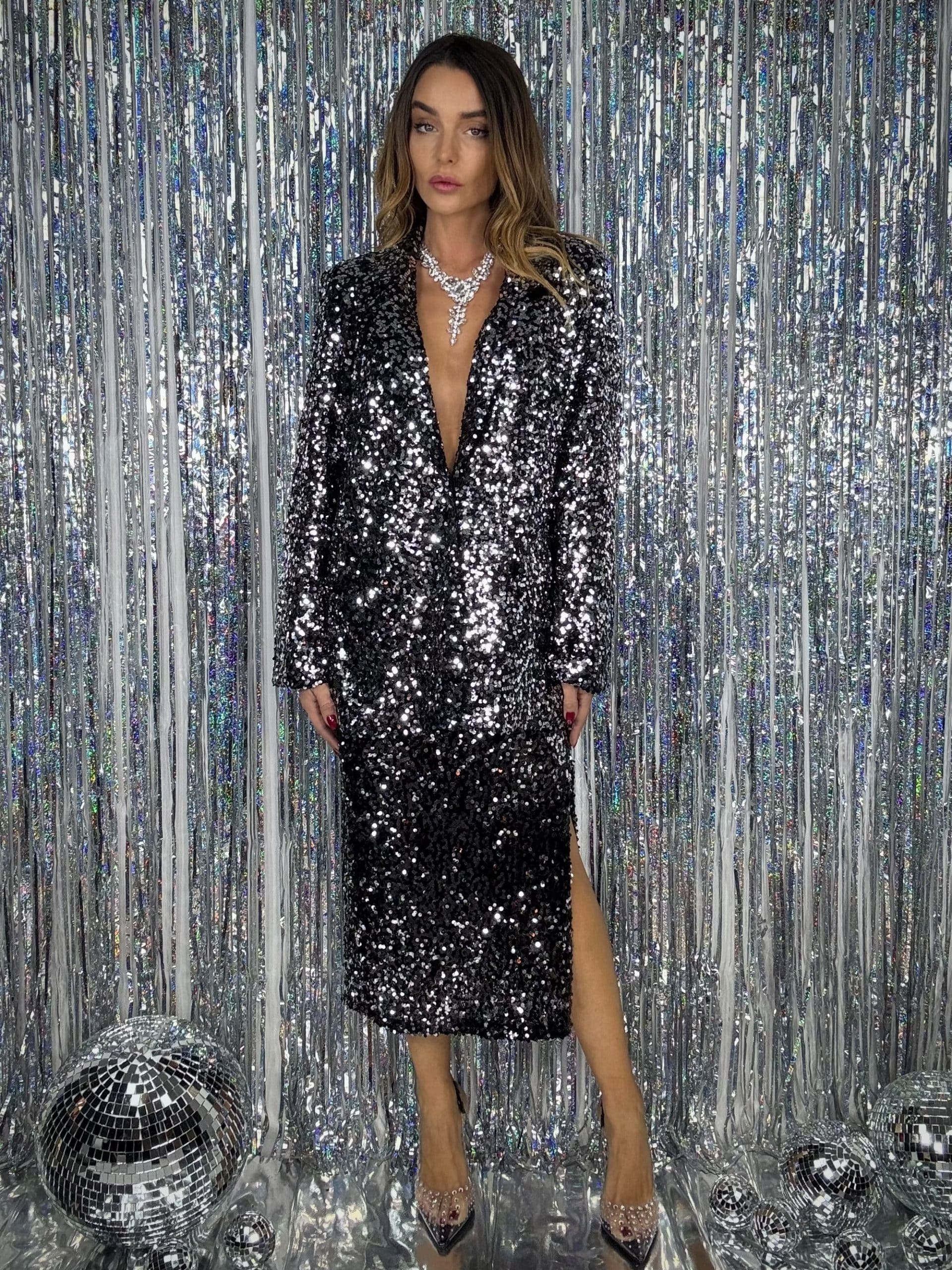 Blazer Paillettes - Argento / Nero