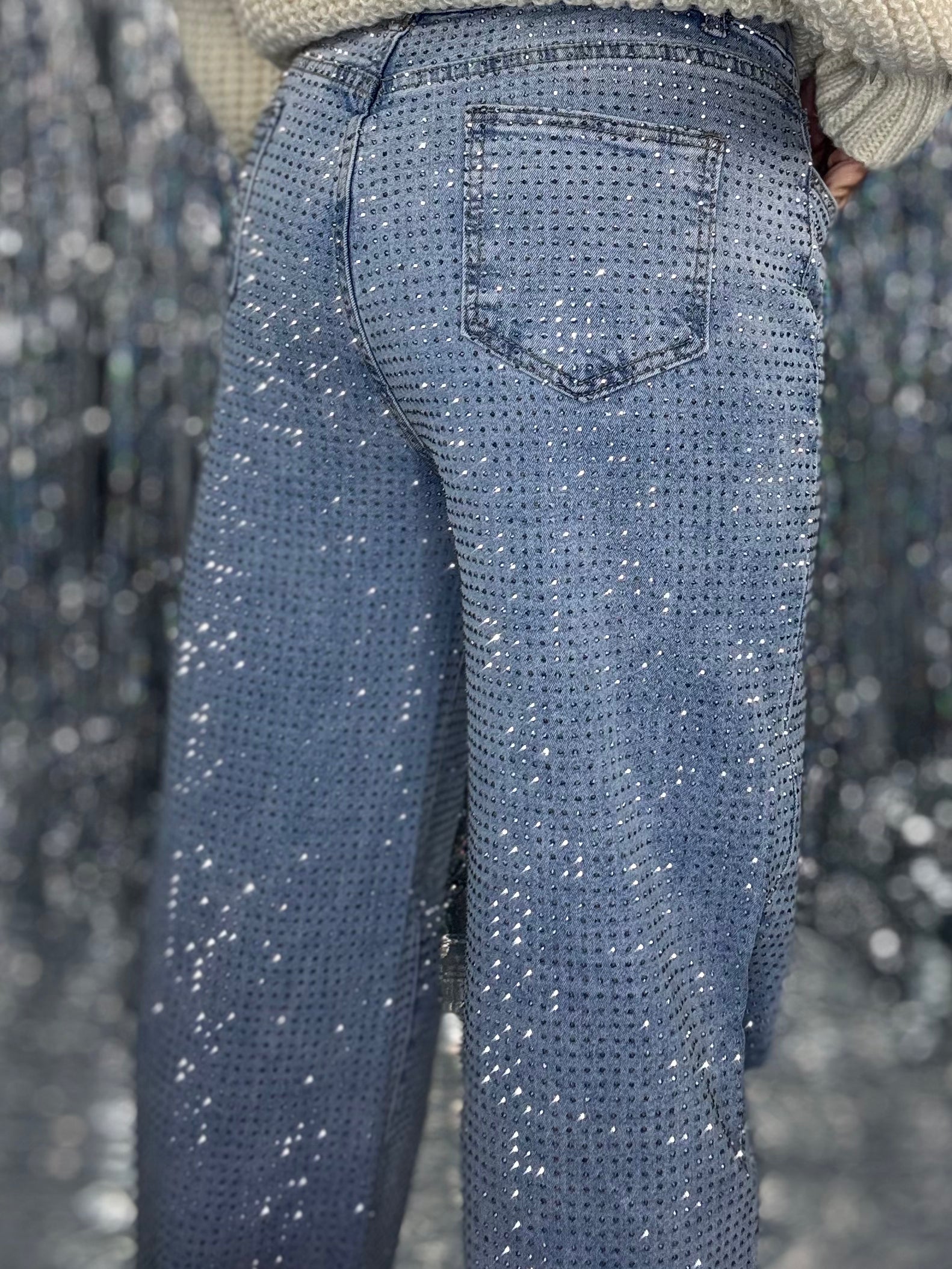 Jeans Wide Strass - Denim.