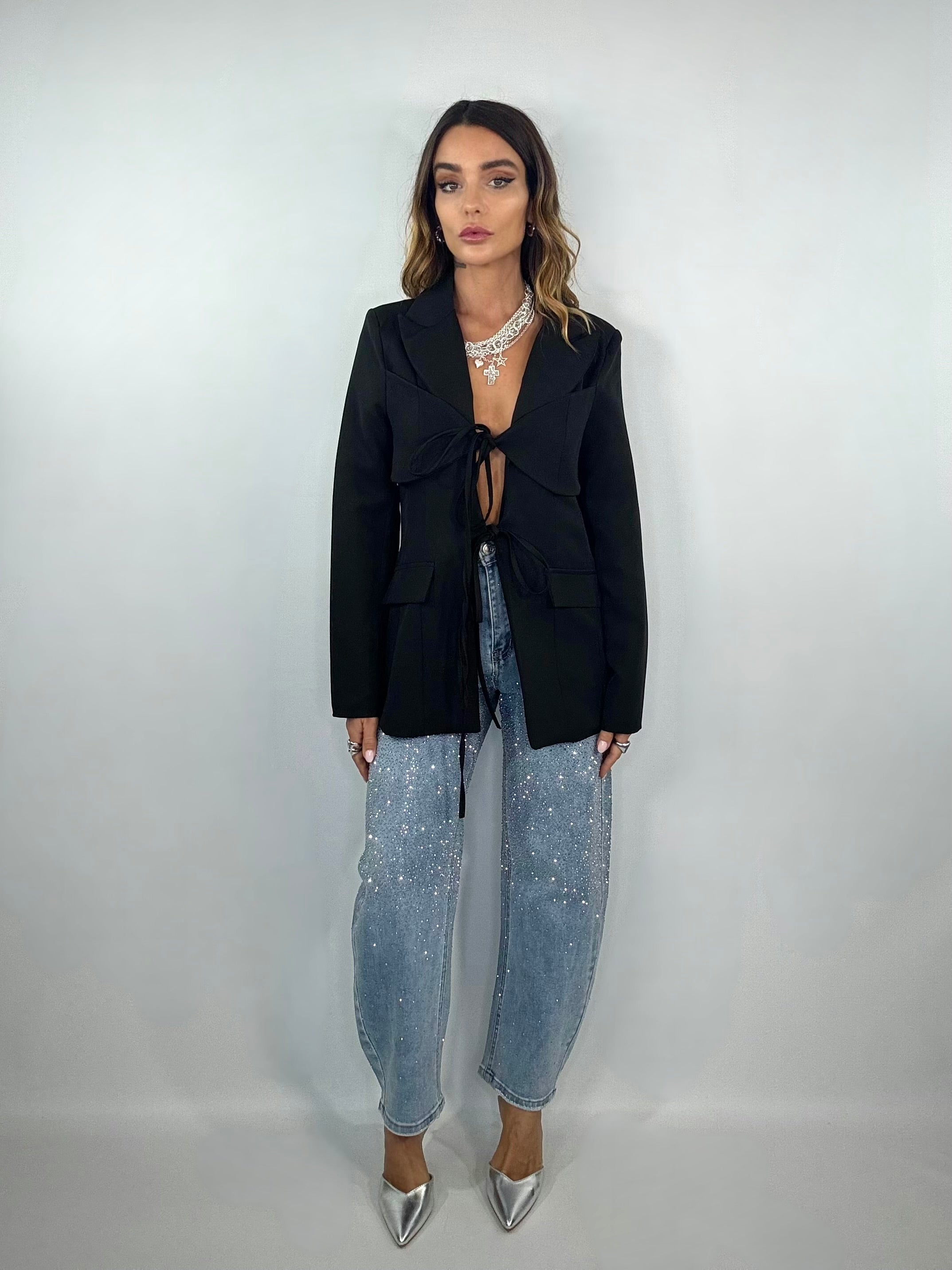 Blazer con Bralette - Nero