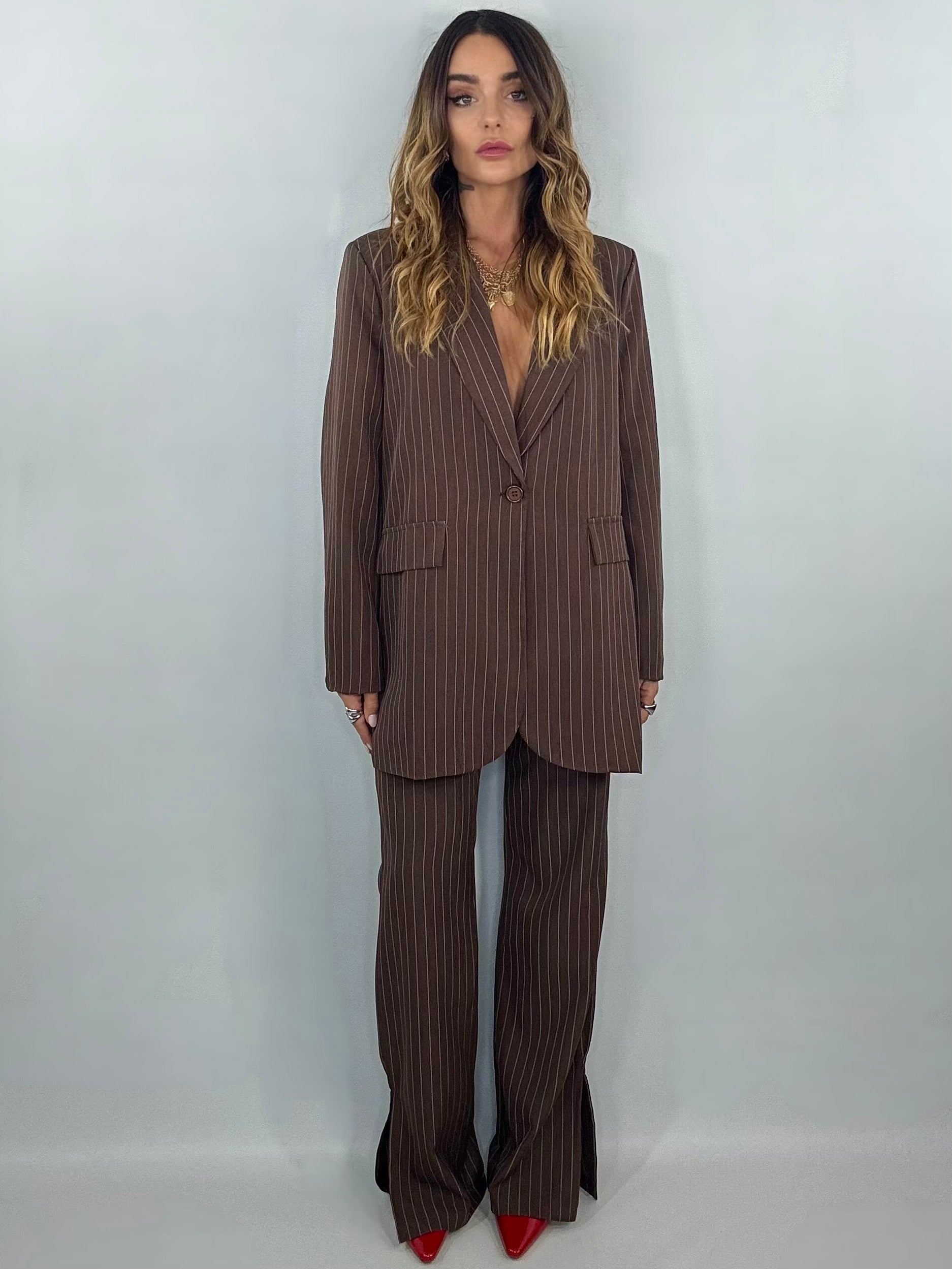 Completo Over Kimono - Gessato Marrone