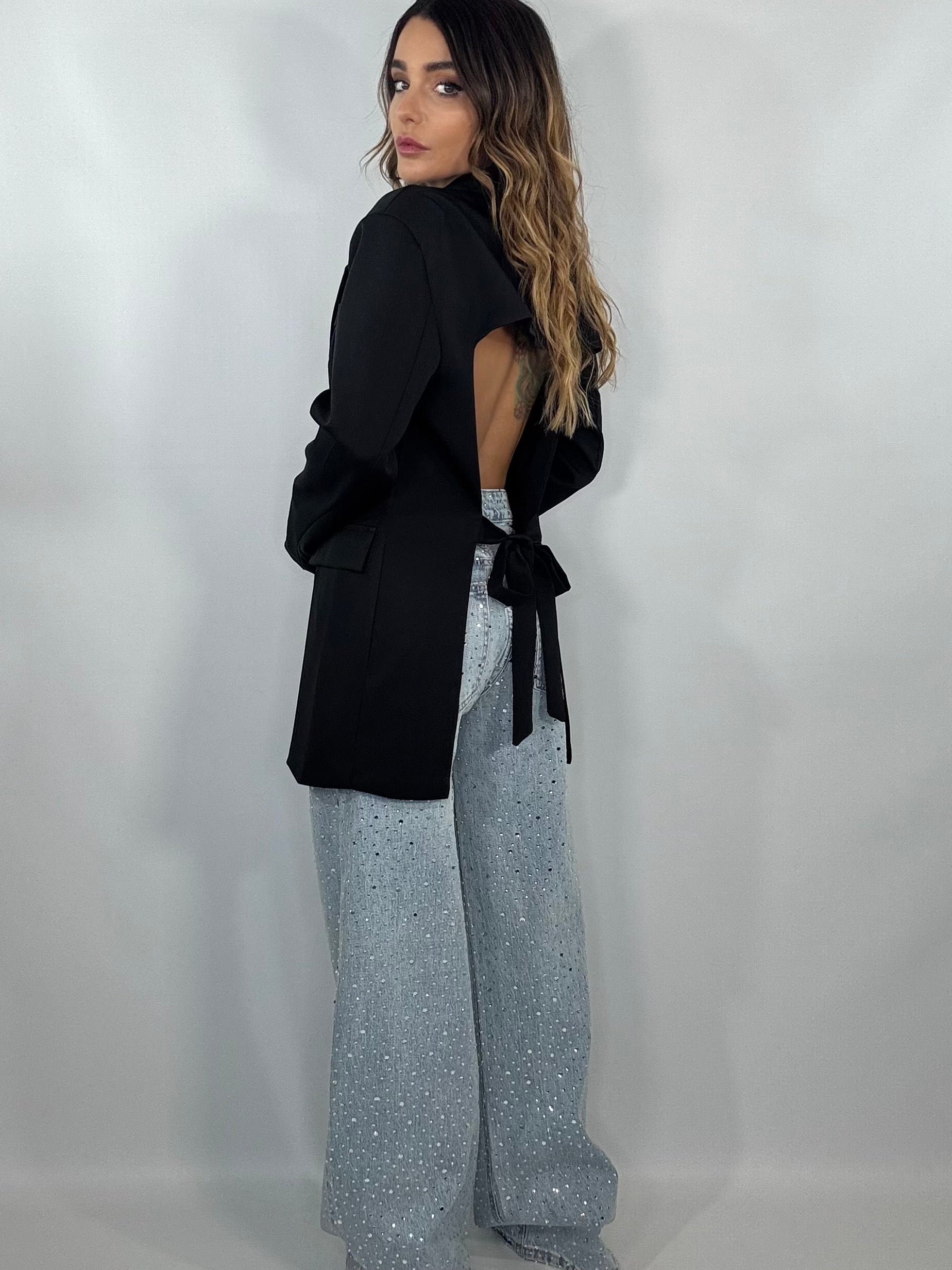 Blazer Cut Out Fiocco - Nero