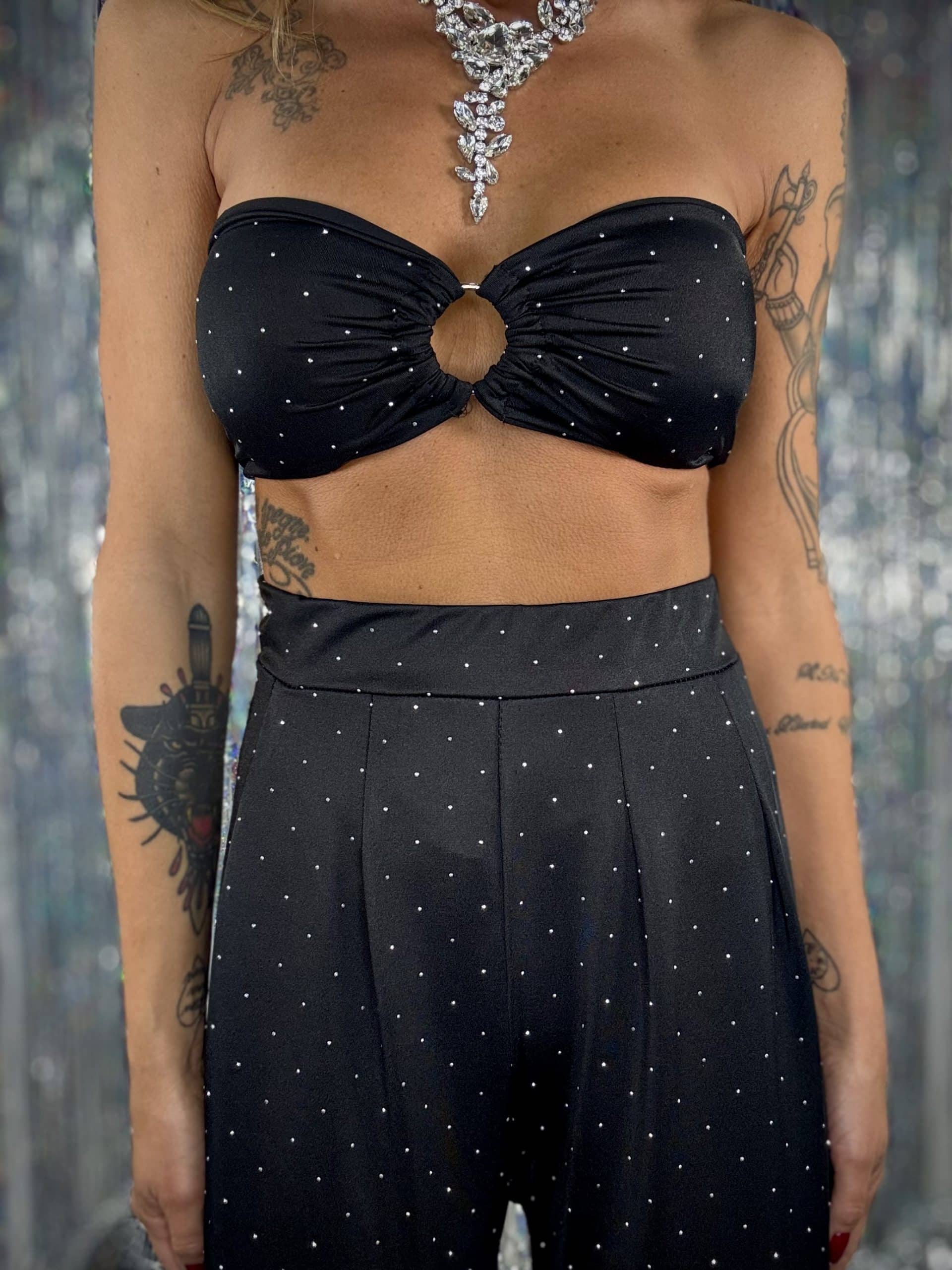 Pantaloni Lycra Strass - Nero