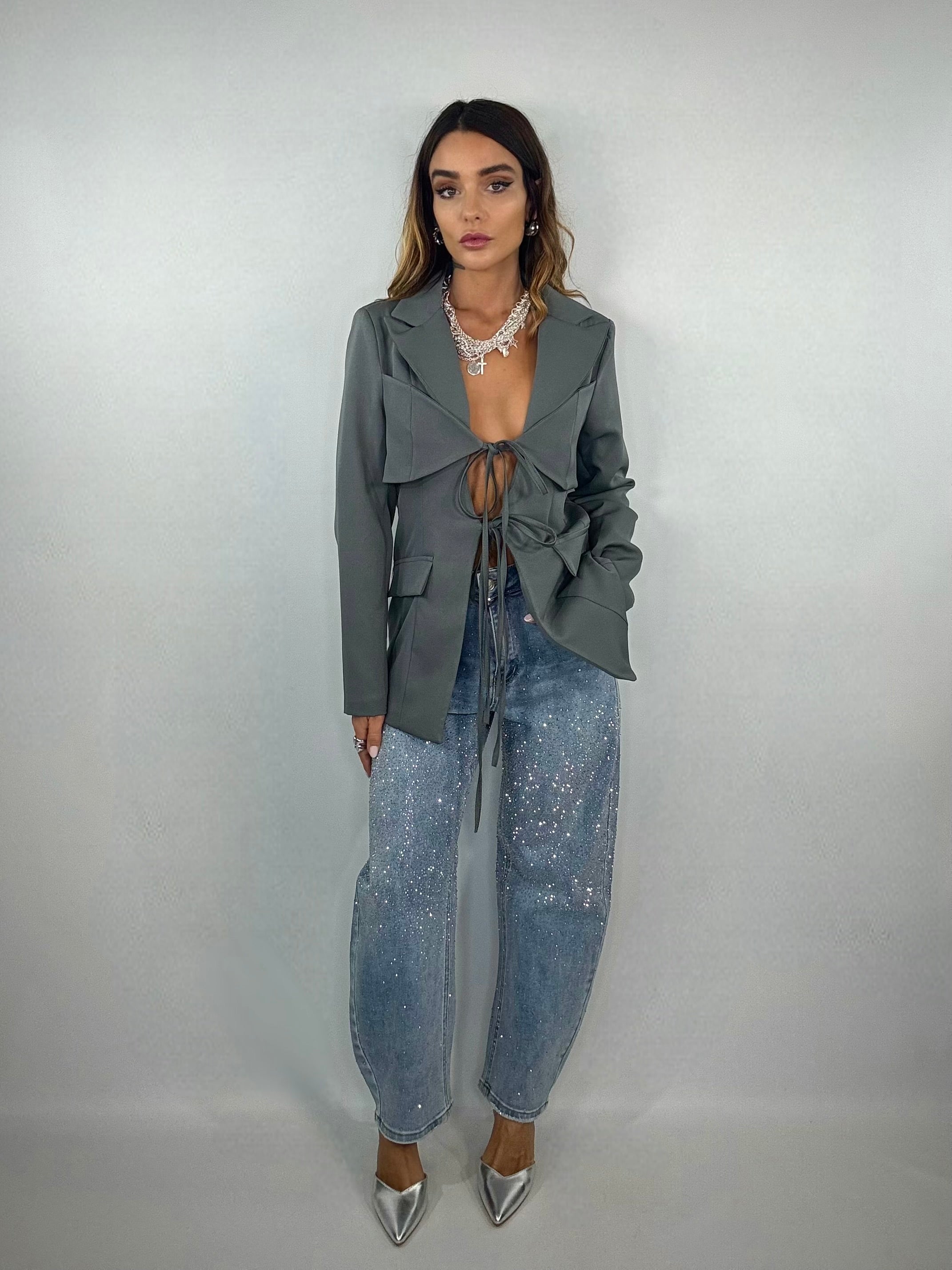 Jeans Balloon Strass - Denim