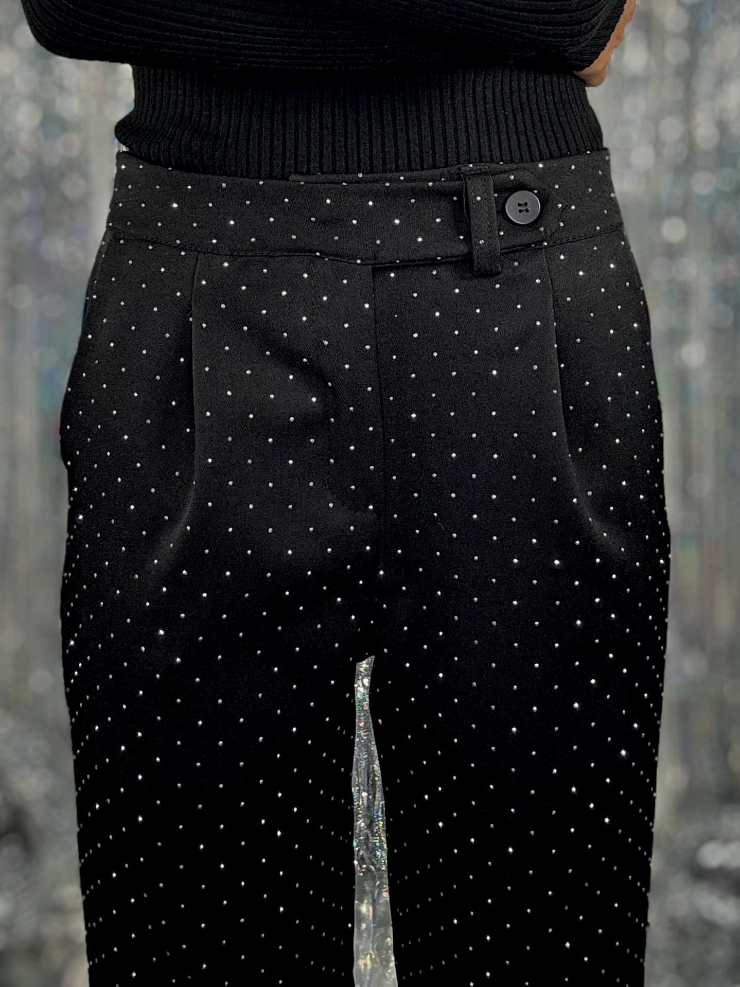Pantaloni Pinces Strass - Nero