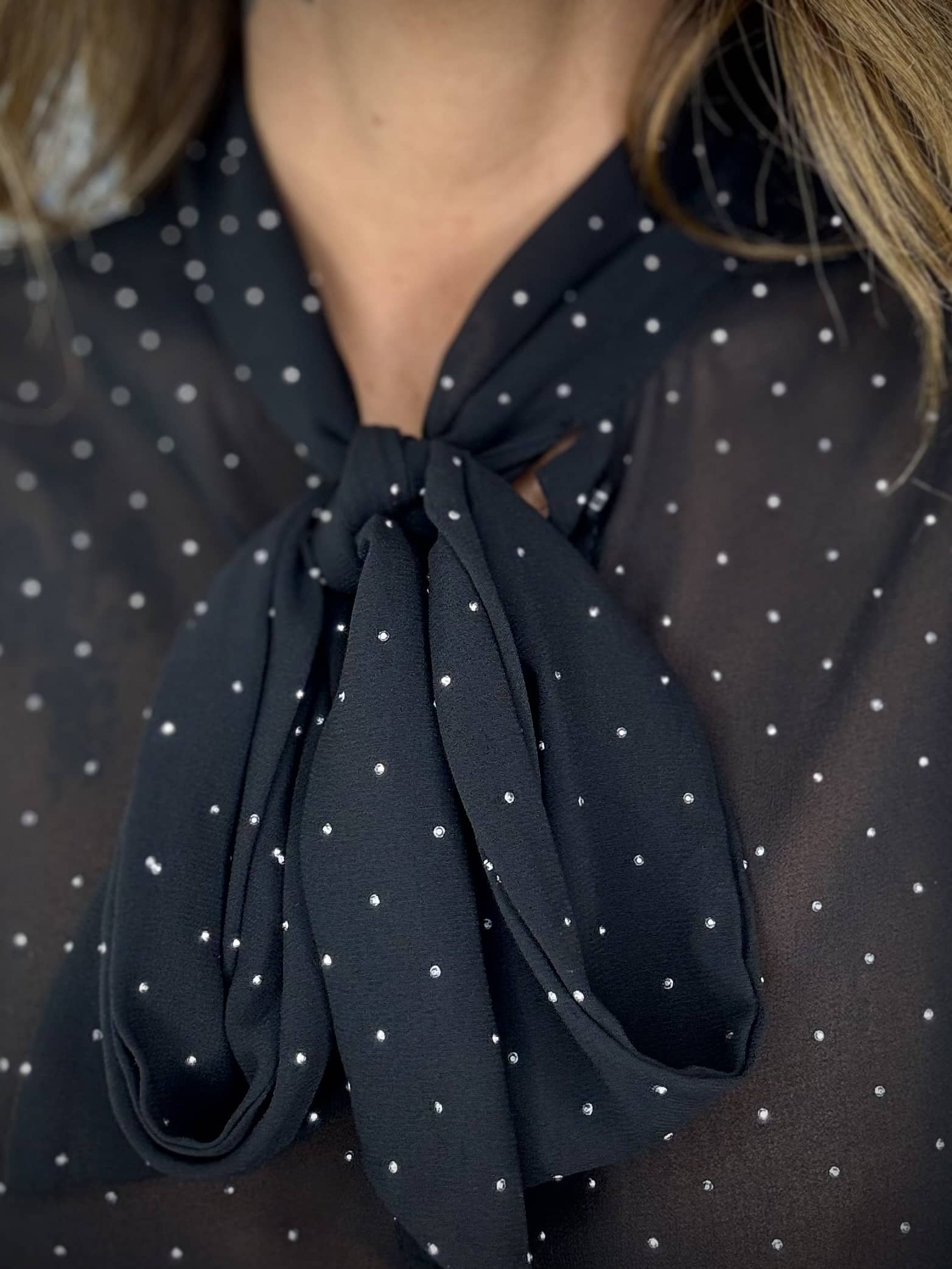 Camicia Strass con Fiocco - Nero