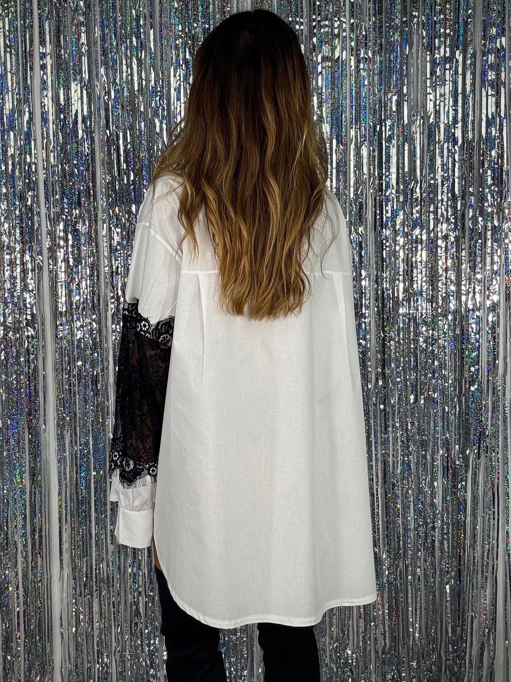 Maxi Camicia Inserti in Pizzo - Bianco