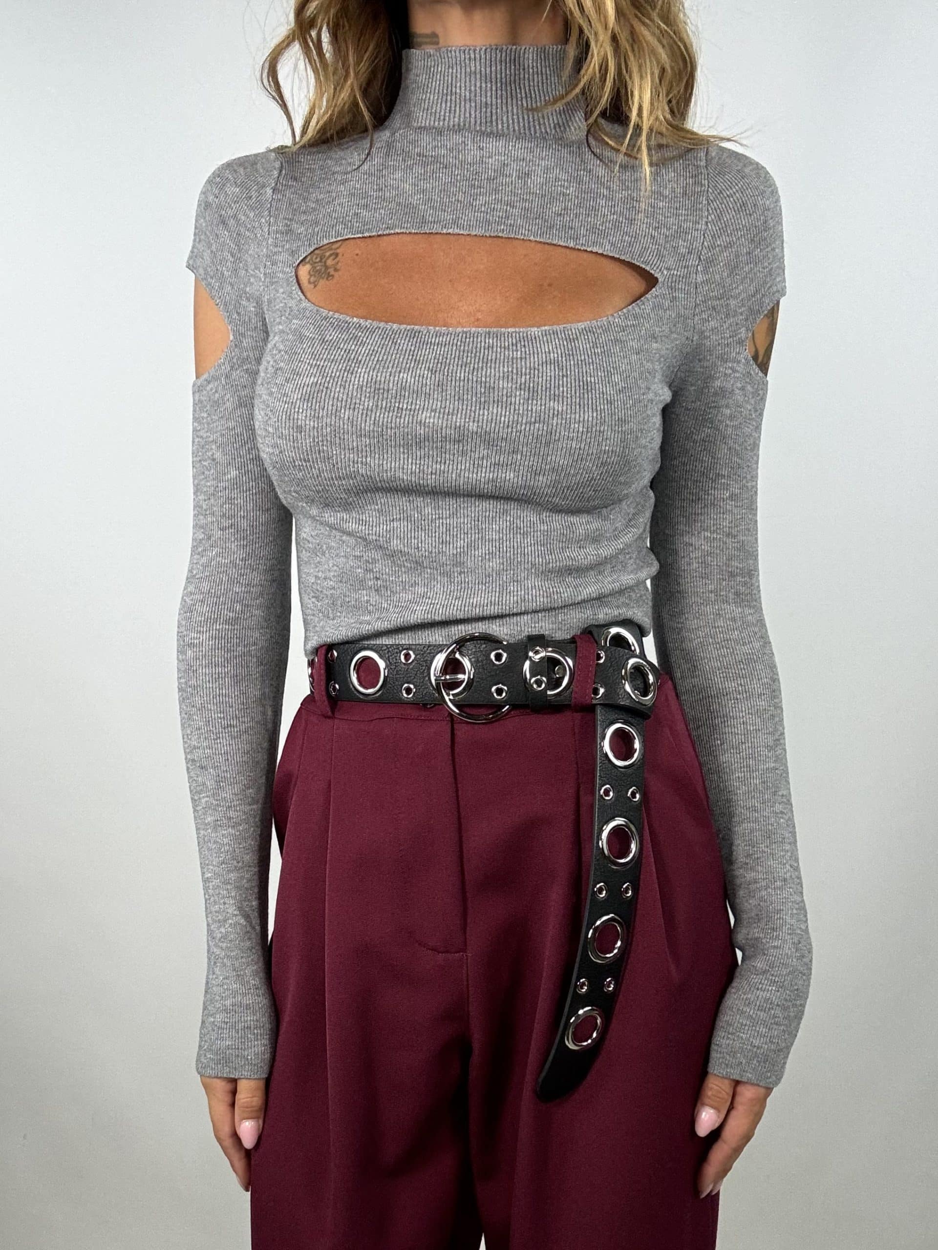 Cintura Occhielli Fibbia Tonda - Nero / Argento