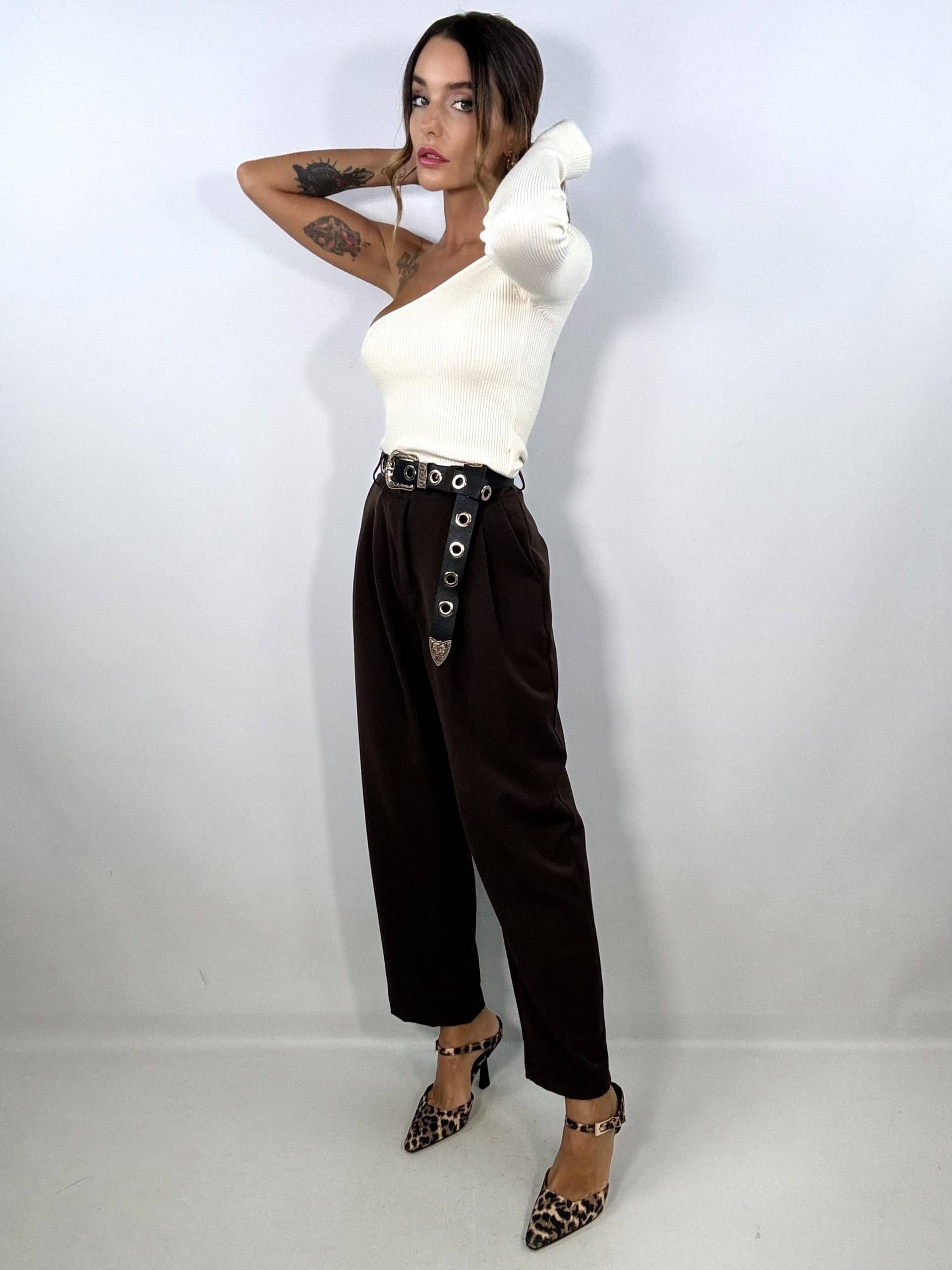 Pantaloni Doppia Pinces - Marrone.
