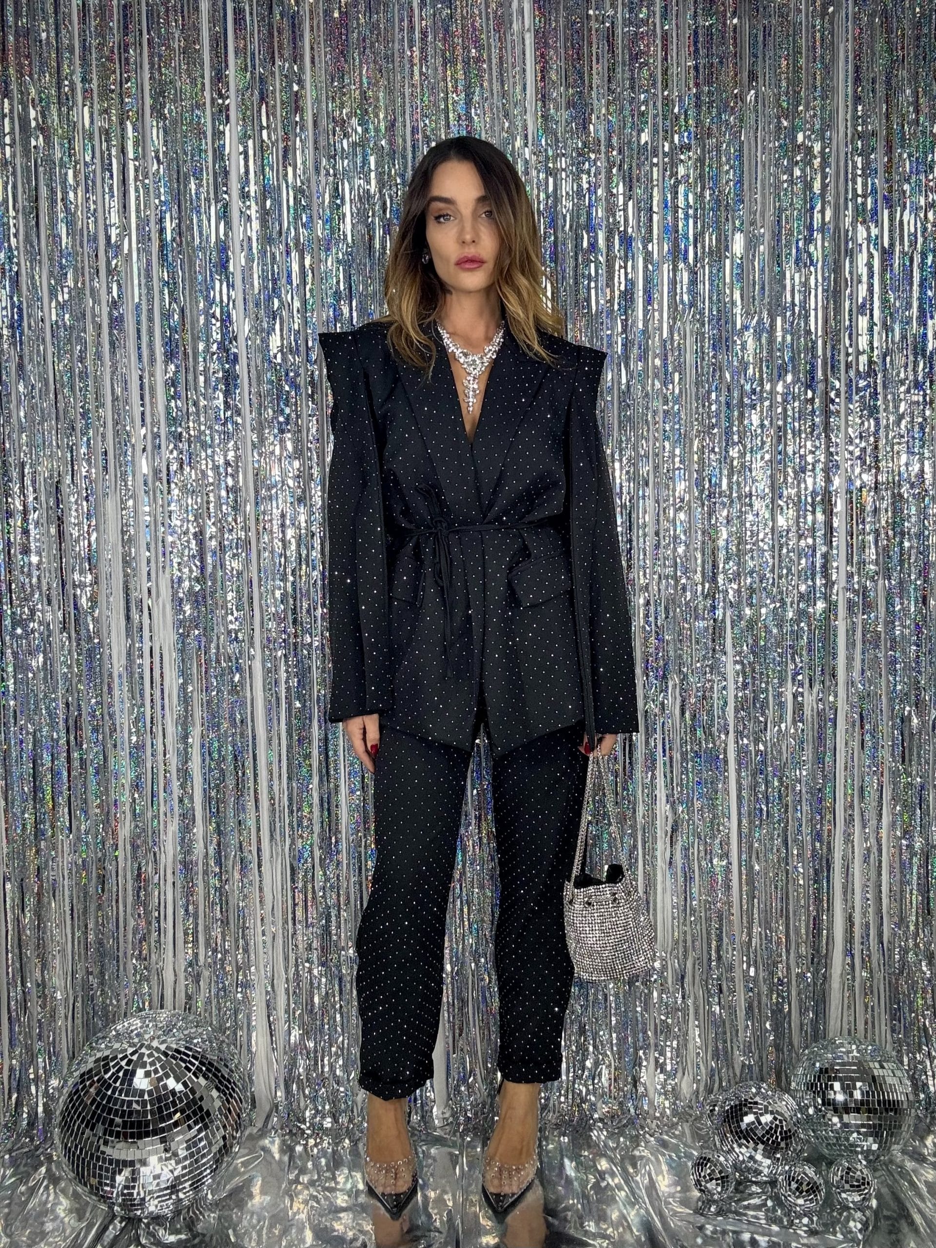 Blazer Kimono Strass - Nero