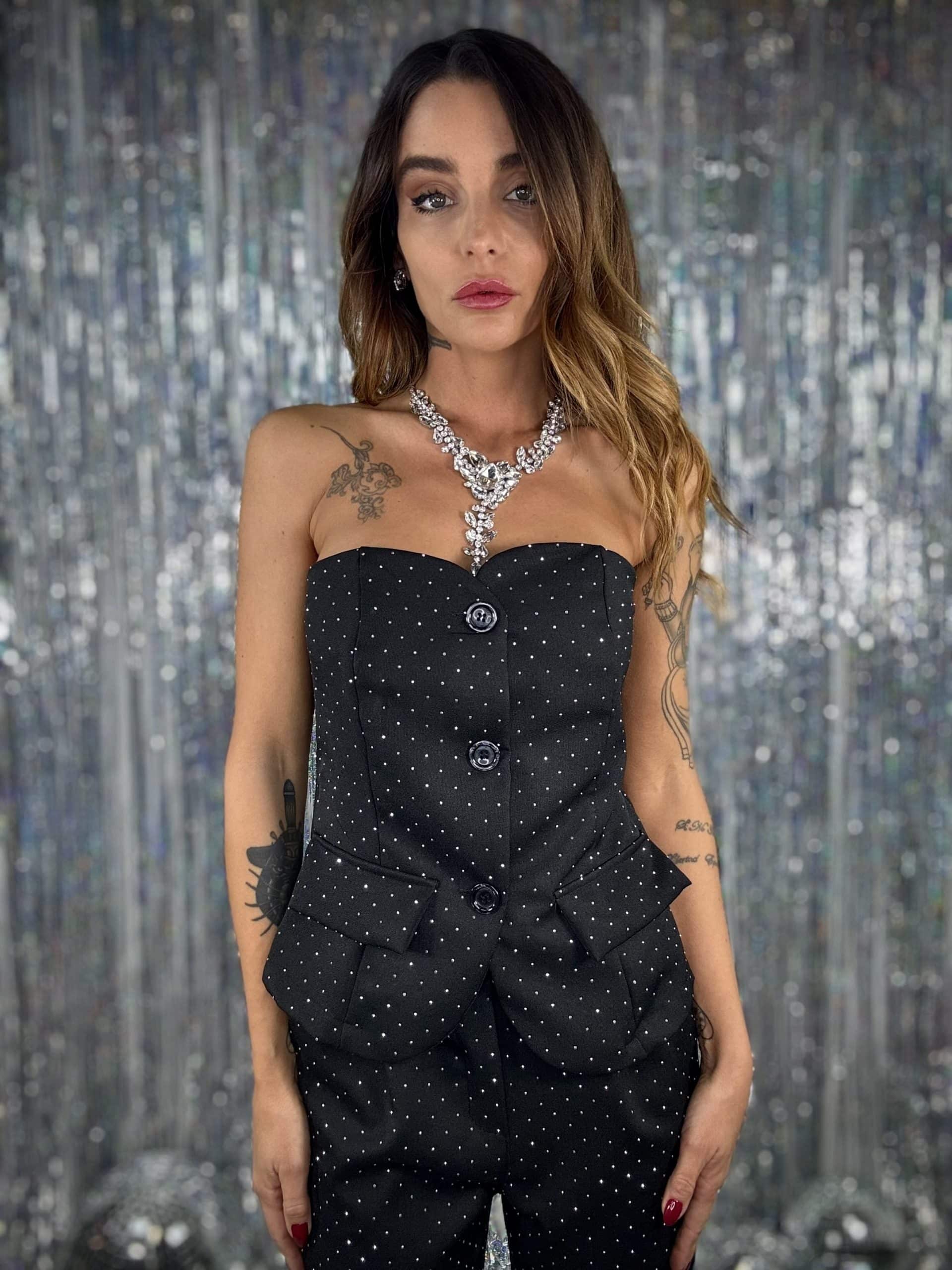 Top Completo Strass - Nero