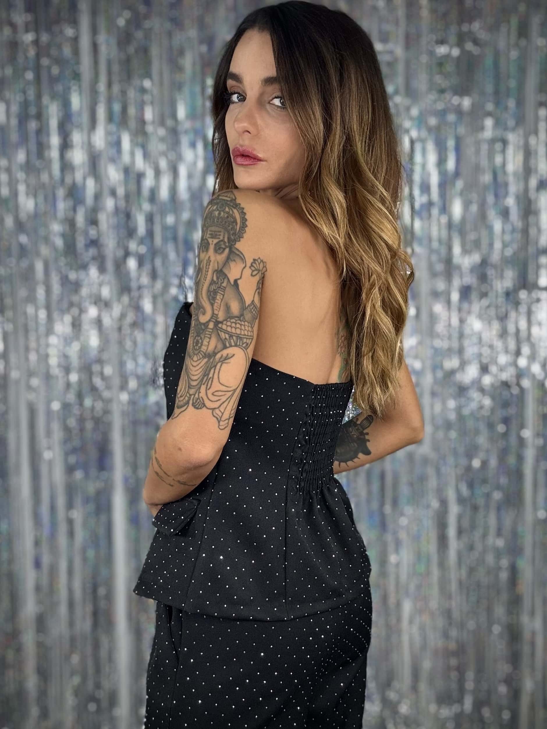 Top Completo Strass - Nero