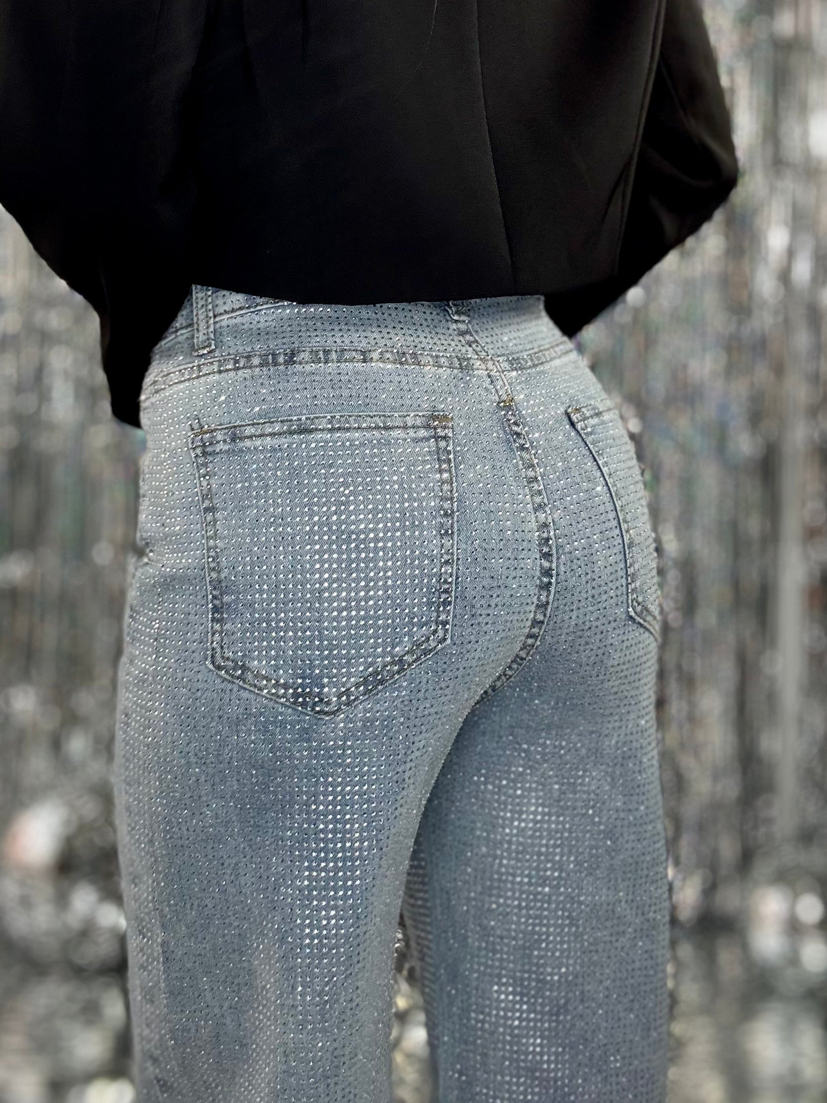 Jeans Wide Super Strass - Denim Chiaro