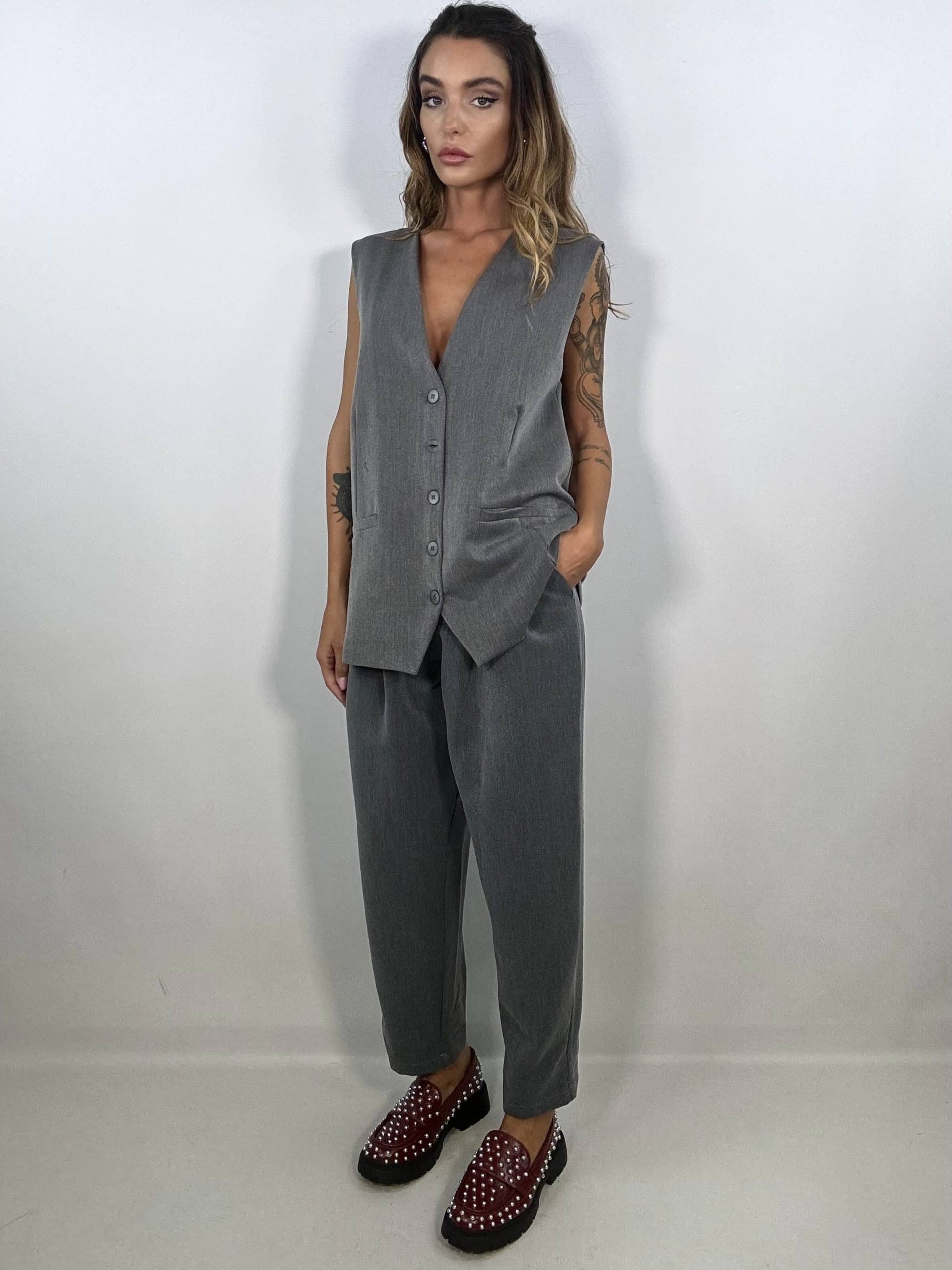 Pantaloni Doppia Pinces - Grigio