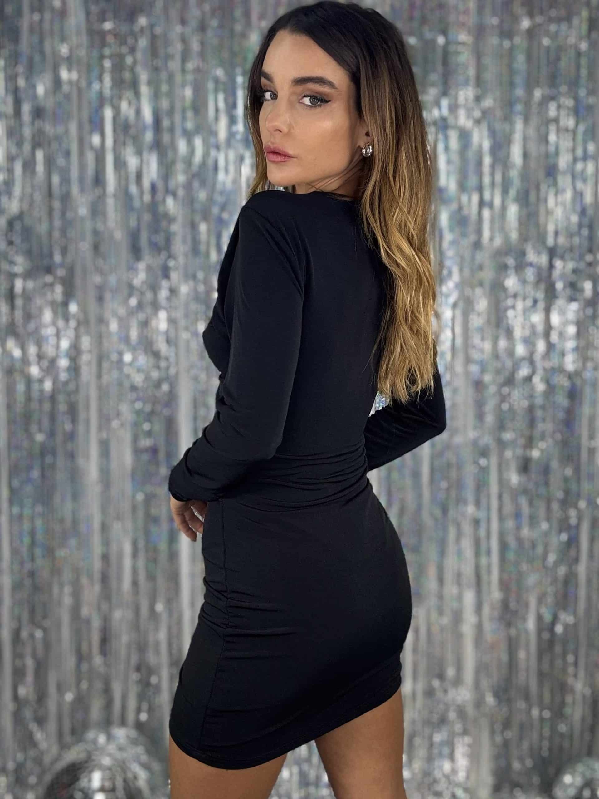 Mini Dress Cut Out Anelli - Nero