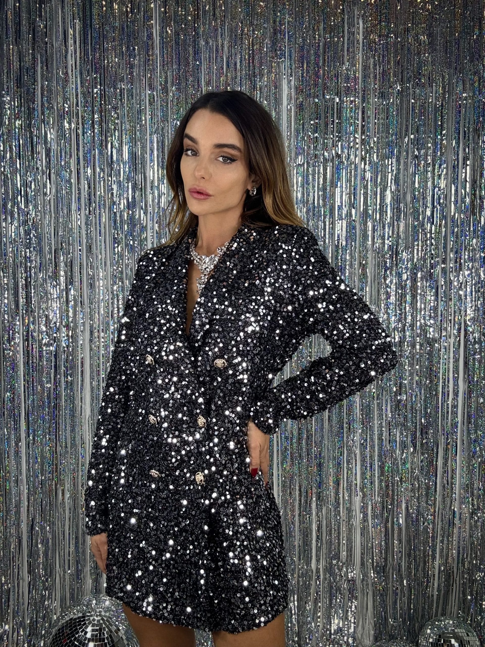 Blazer Dress Paillettes - Nero/ Argento