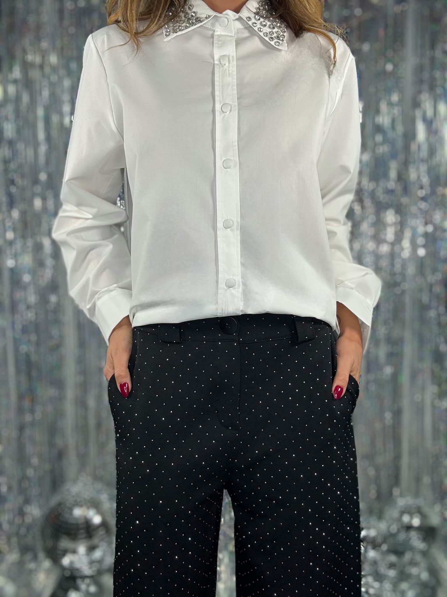 Pantaloni Wide Strass - Nero