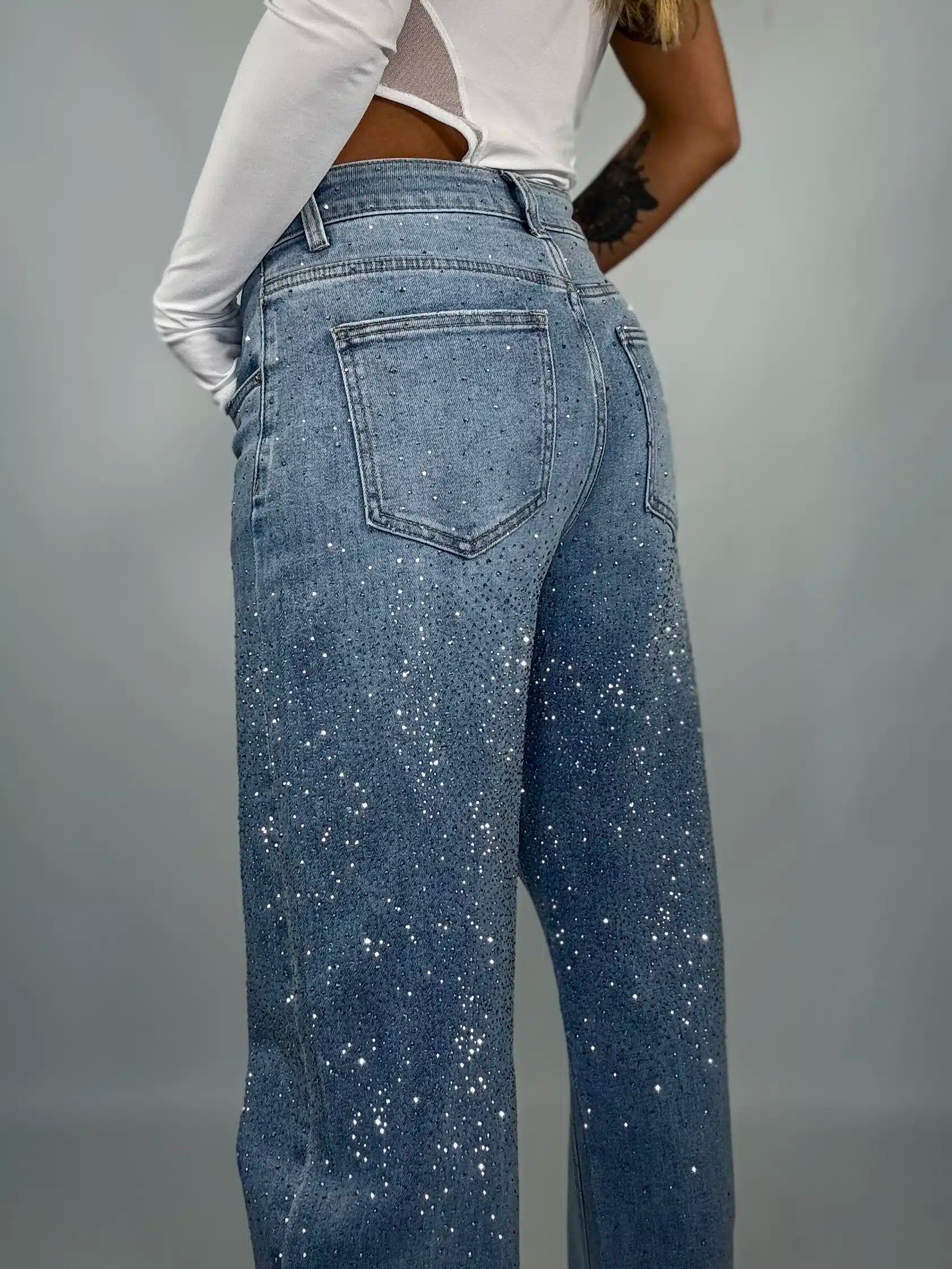 Jeans Balloon Strass - Denim