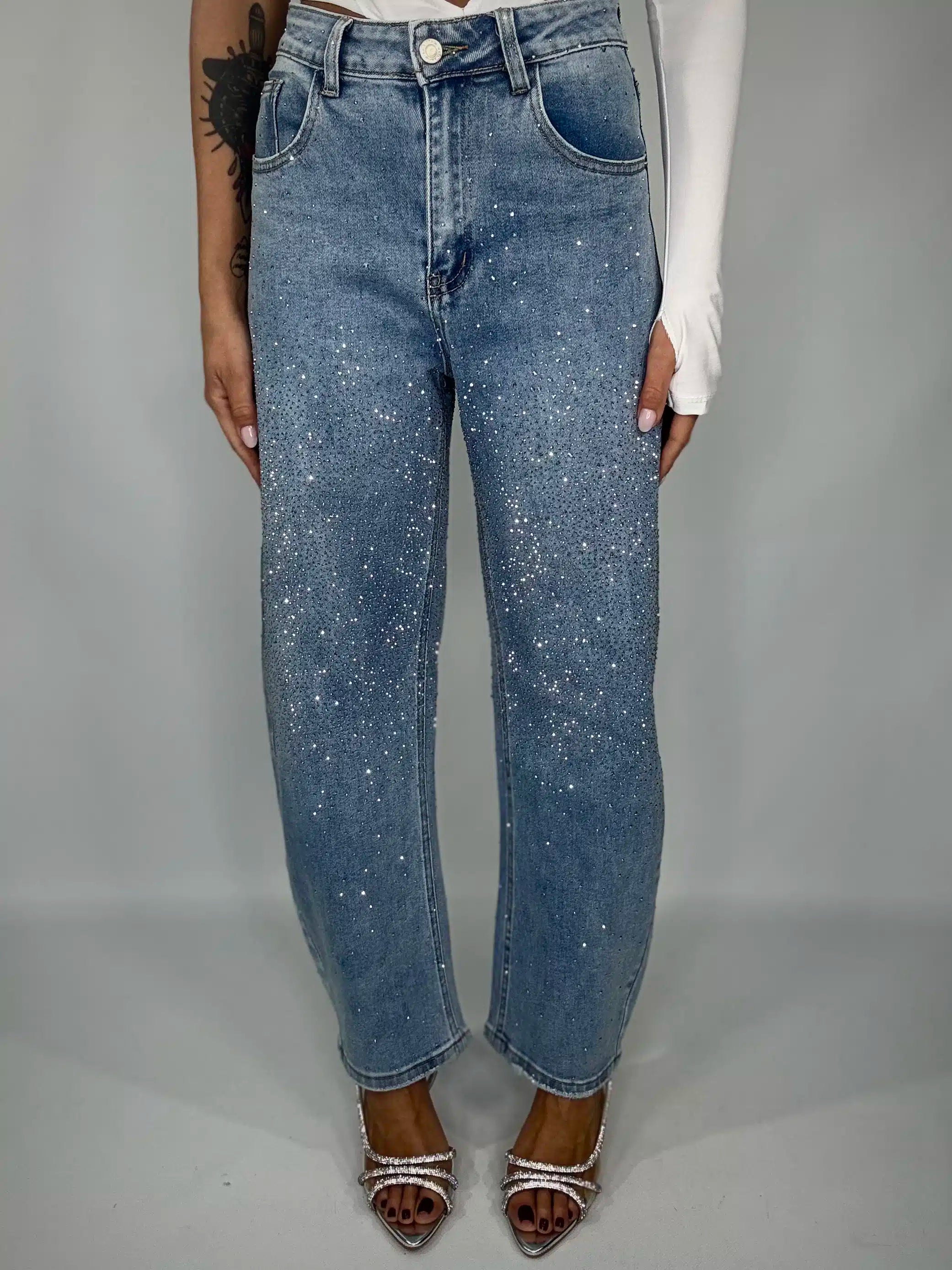 Jeans Balloon Strass - Denim