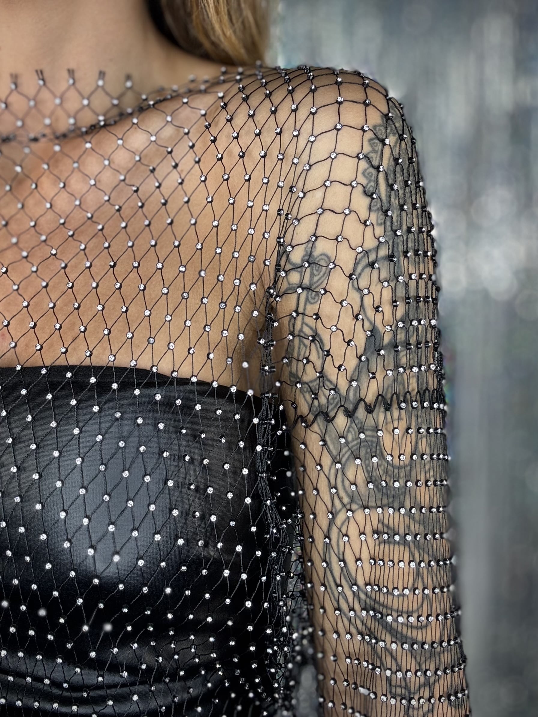 Mini Abito Rete Strass - Nero