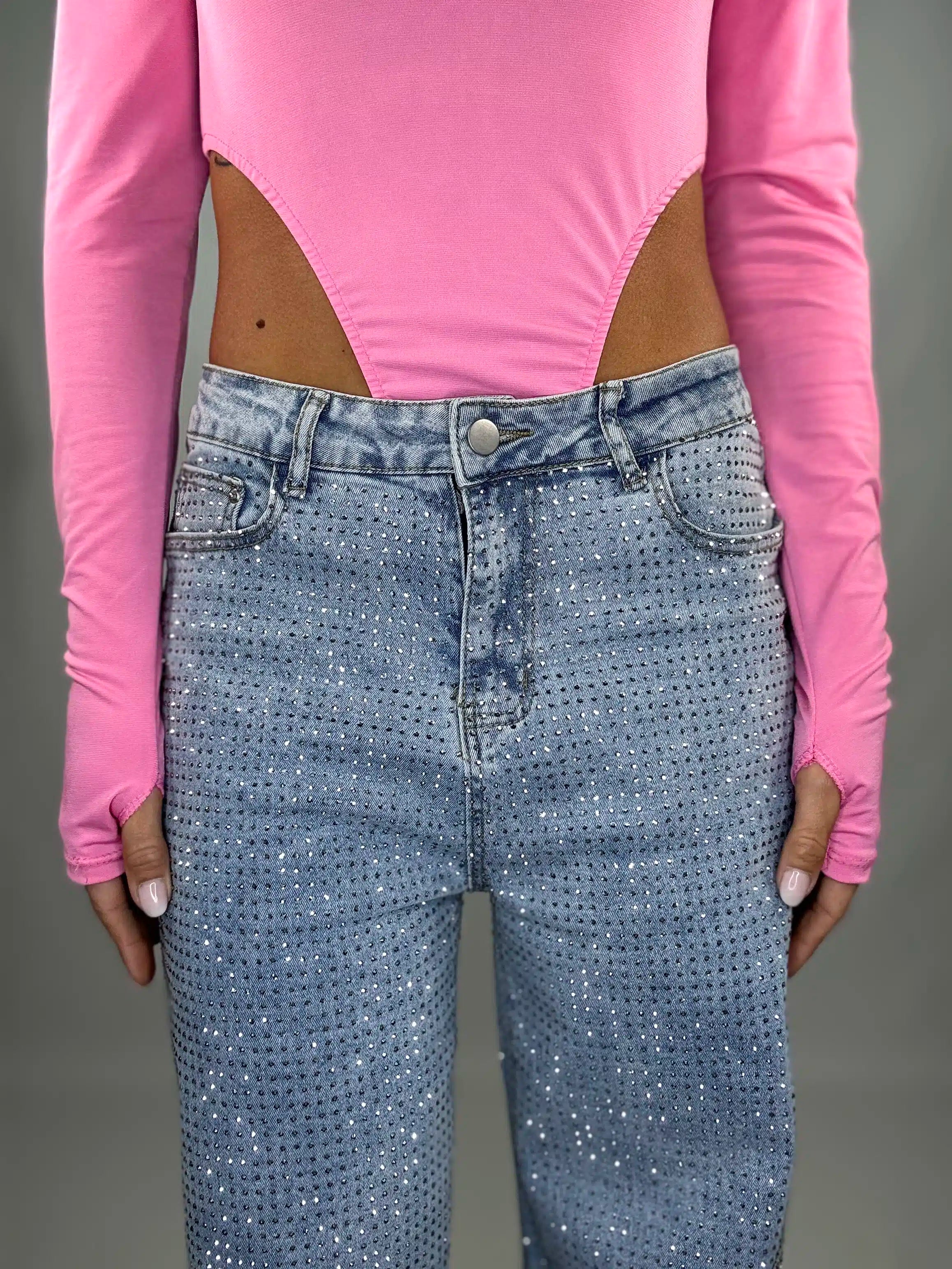 Jeans Wide Strass - Denim.