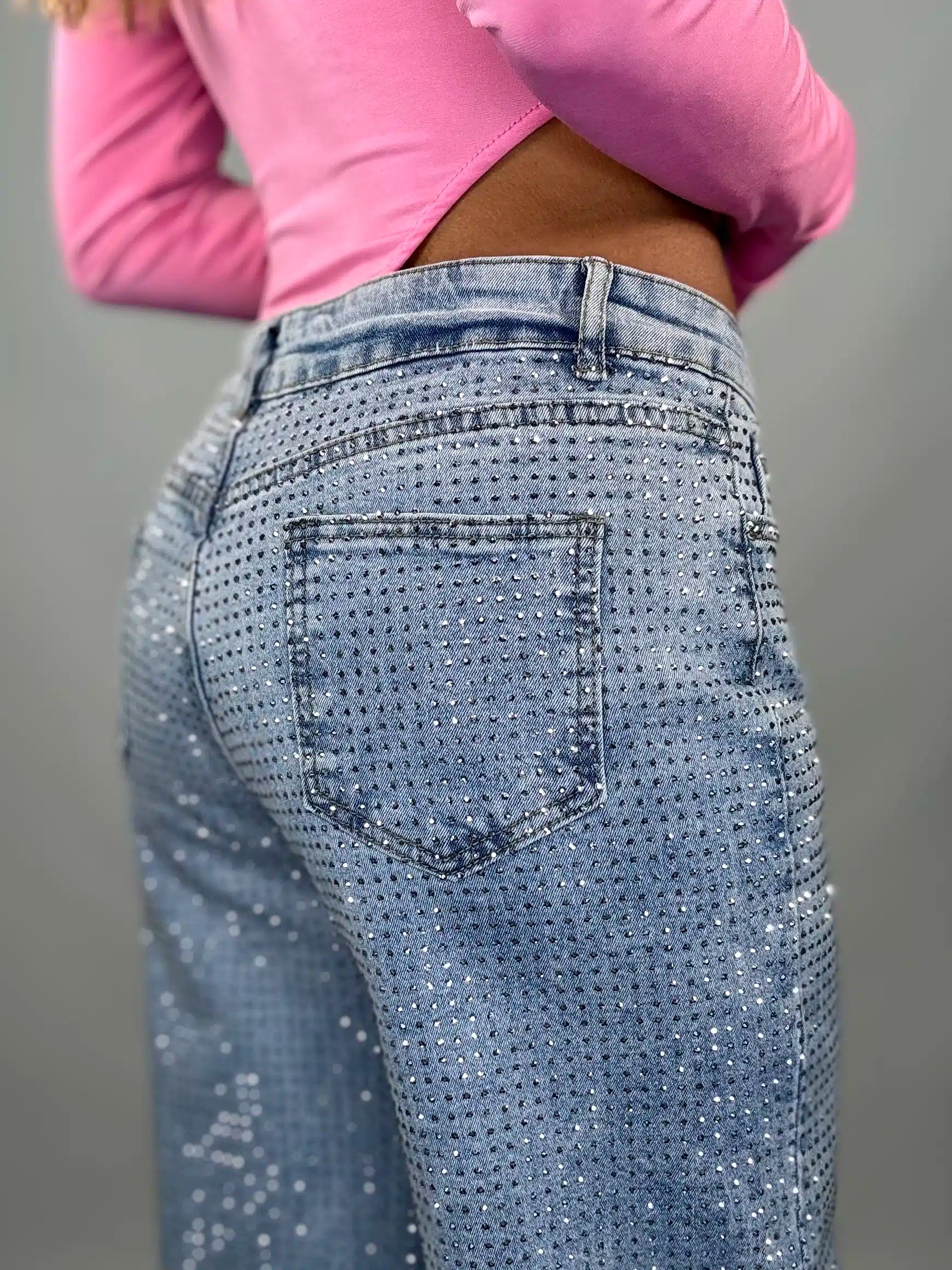 Jeans Wide Strass - Denim