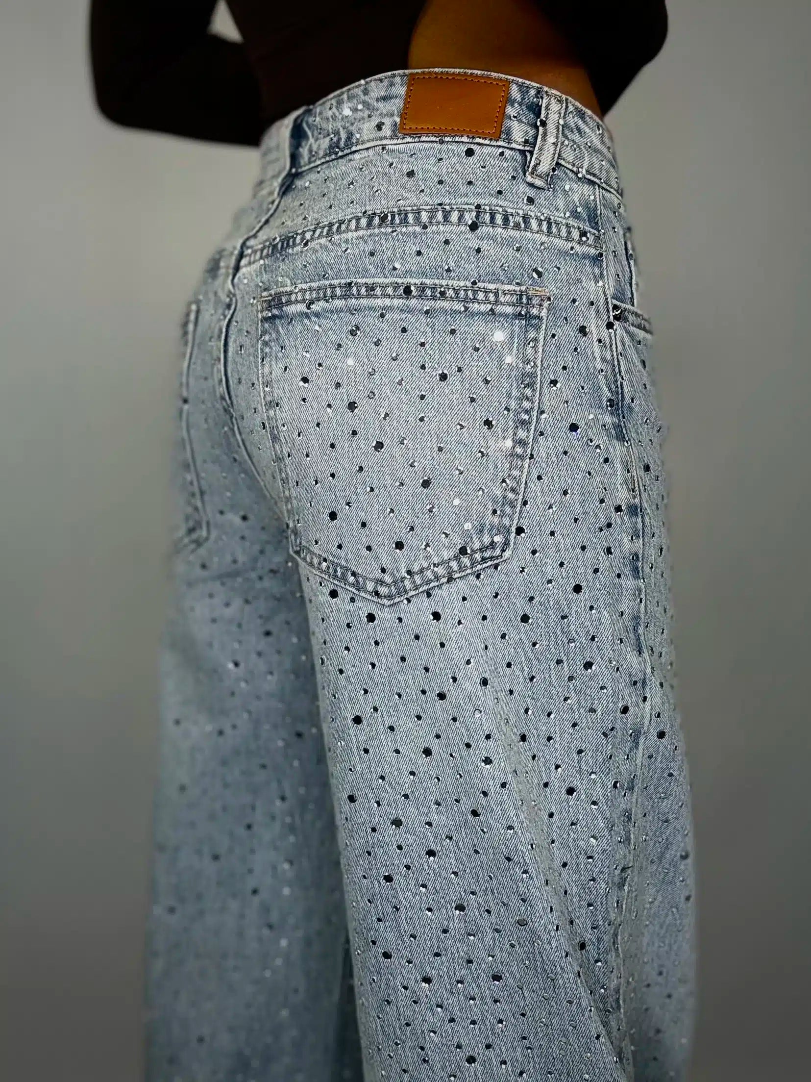 New Jeans Wide Super Strass - Denim Chiaro.