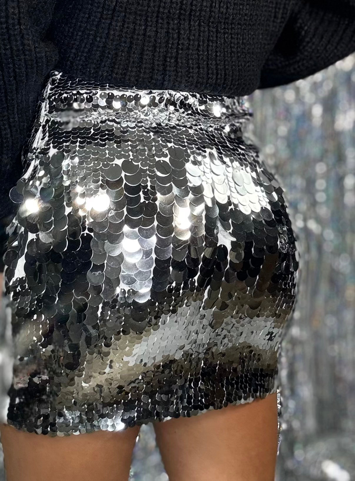 Mini Gonna Paillettes Grandi - Argento