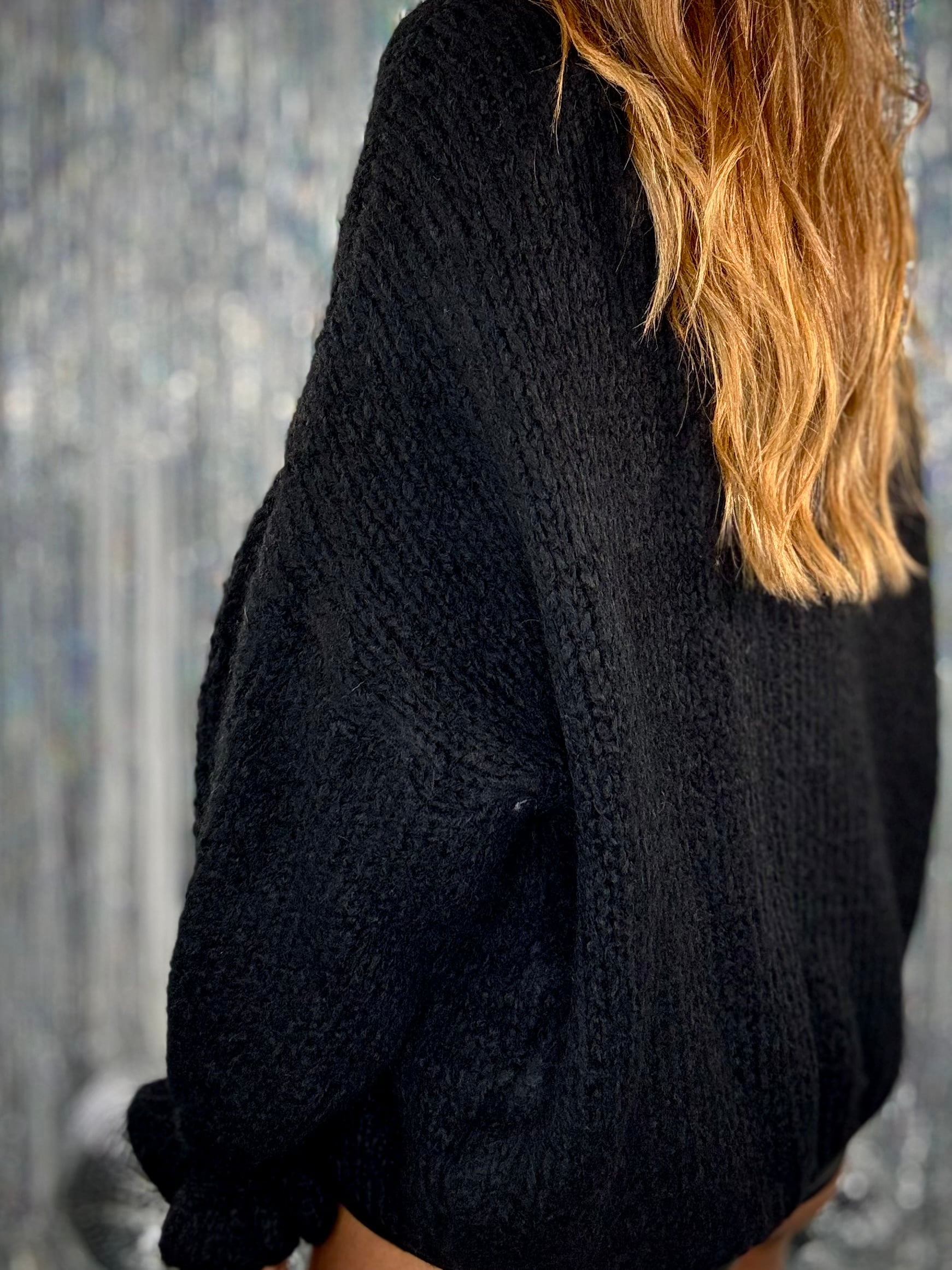Cardigan Chunky con Lacci - Nero