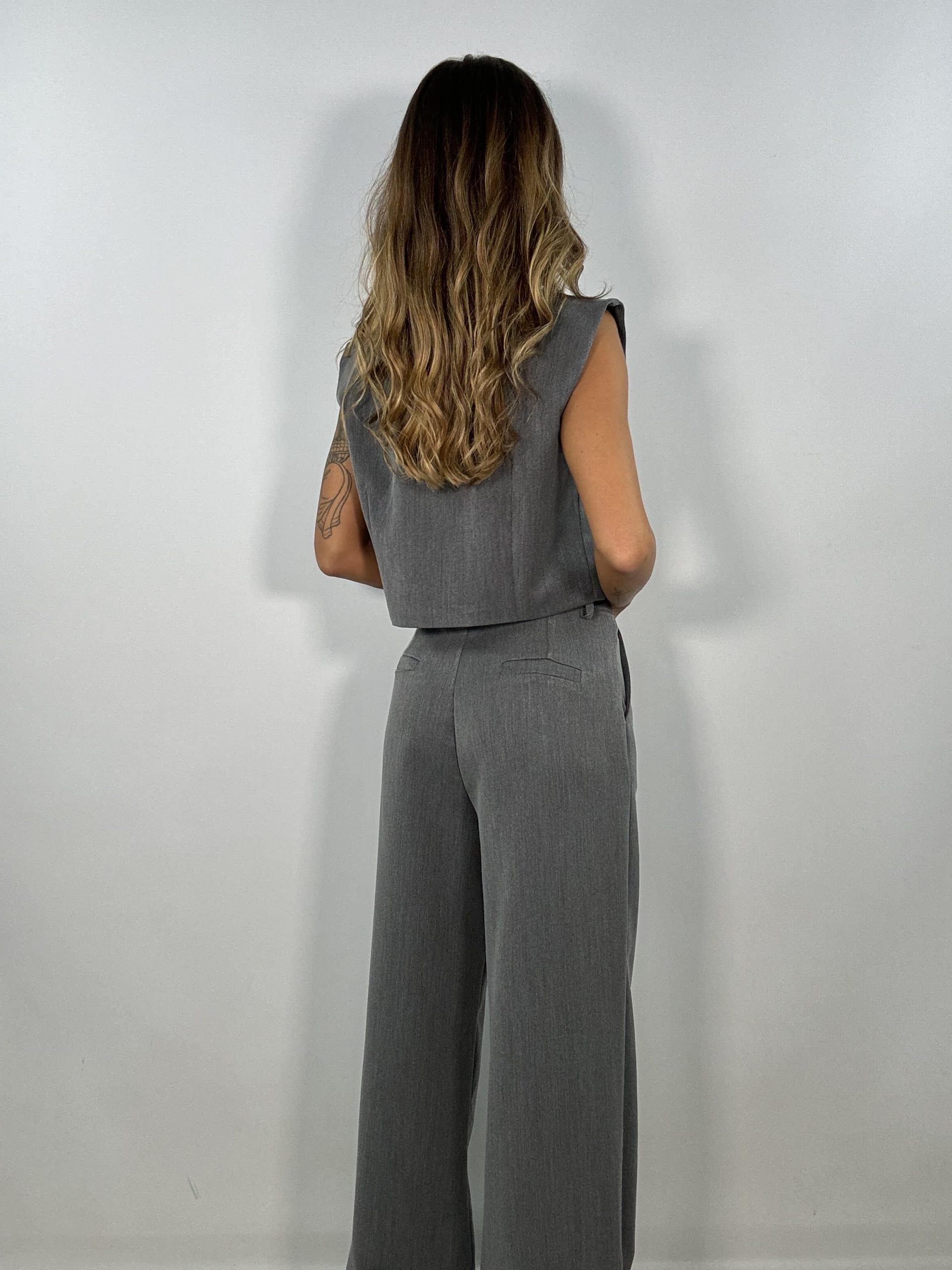 Completo Gilet Crop e Pantaloni Wide - Grigio
