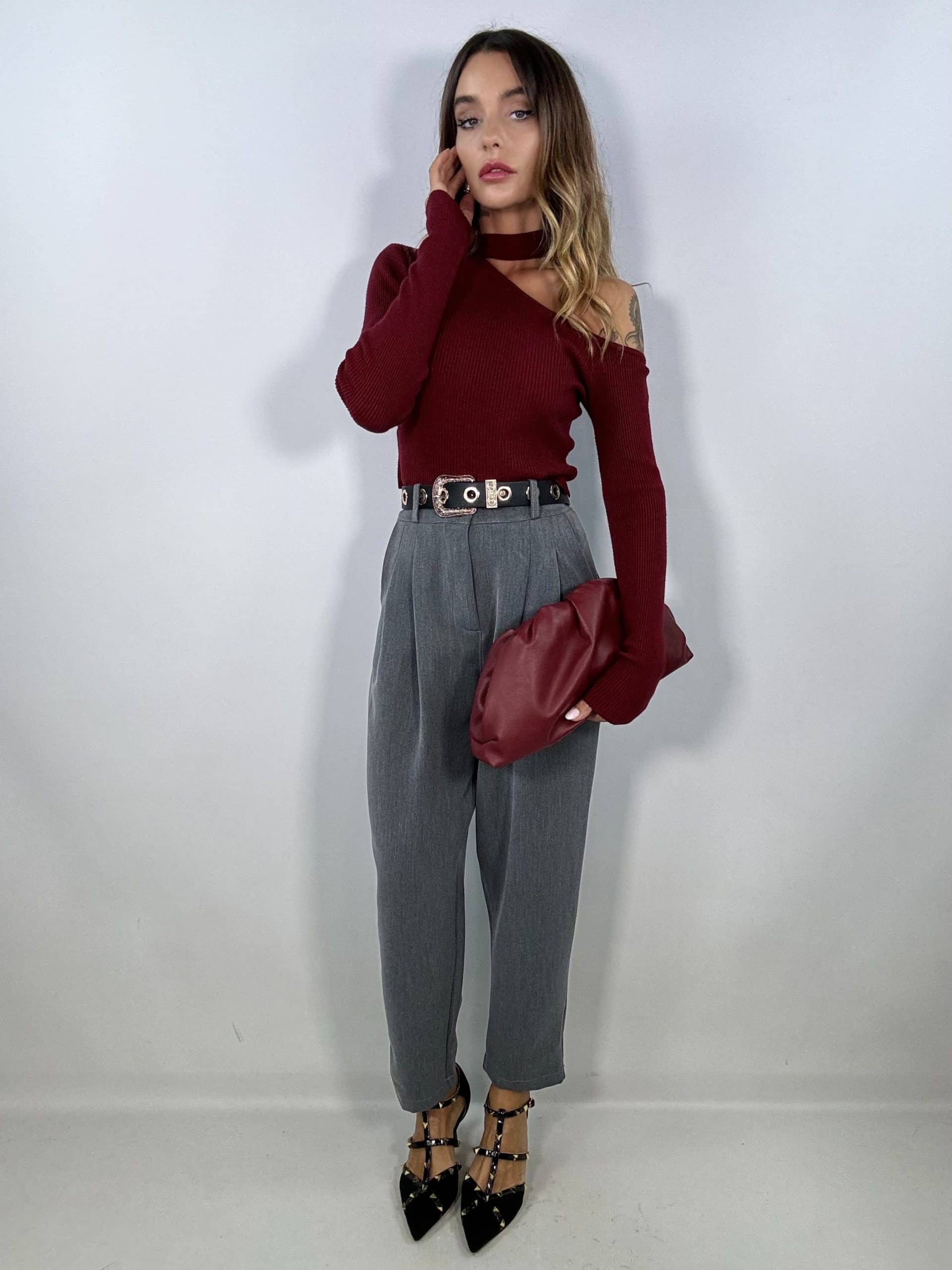 Maglia Crop Monospalla Con Choker- Bordeaux