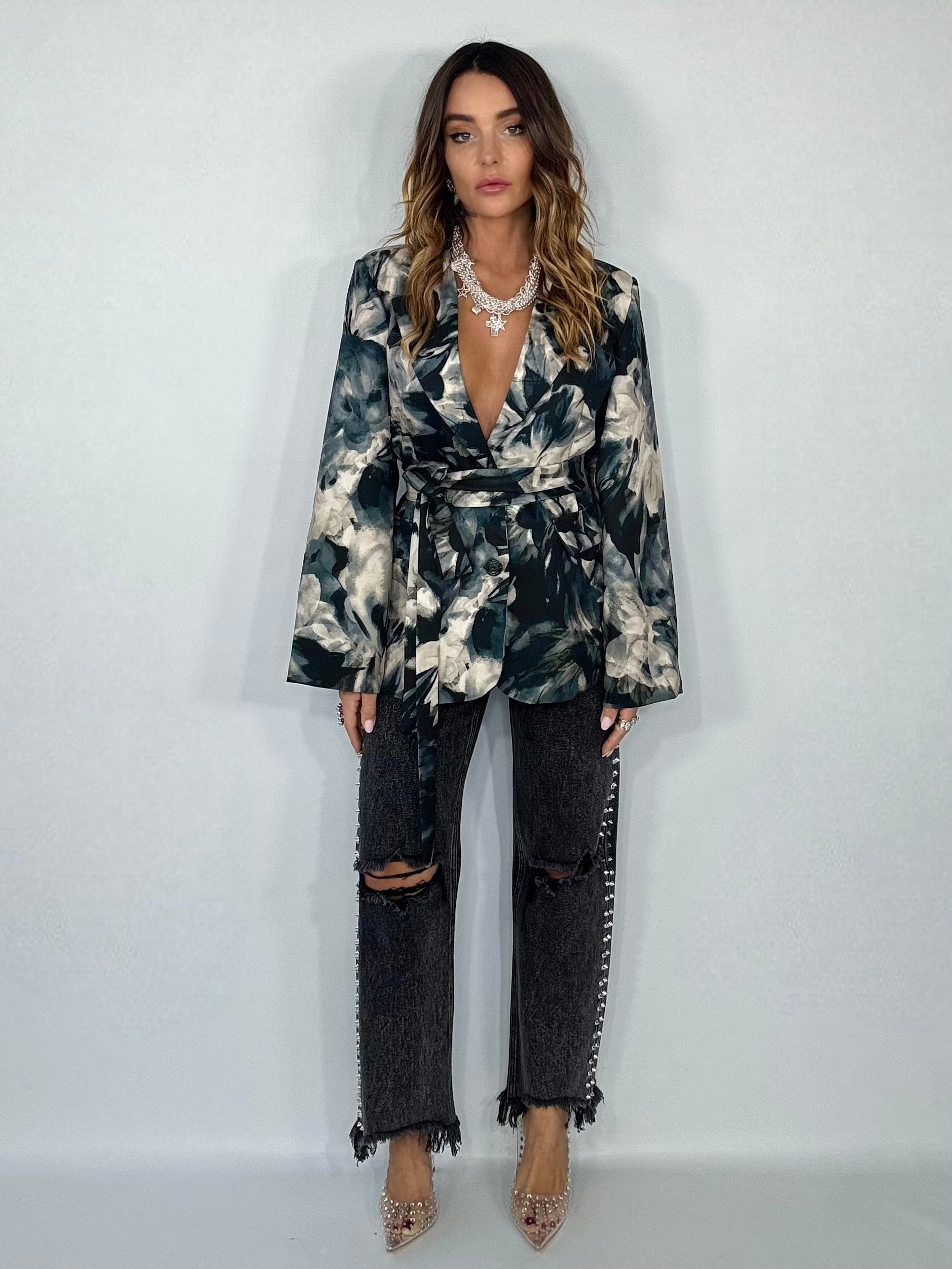 Blazer Kimono Shadow - Nero / Beige.