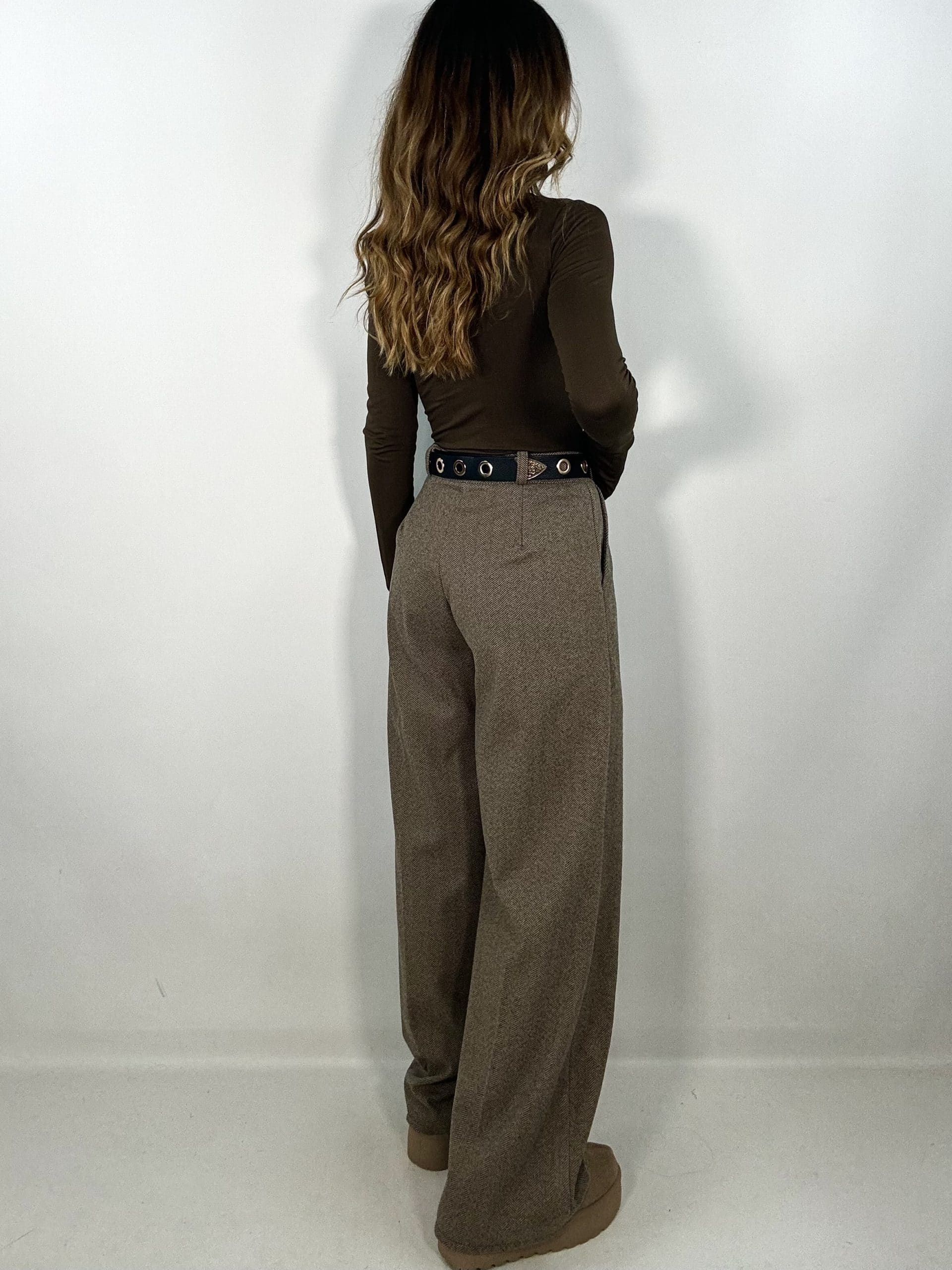 Pantaloni Wide Spigato - Marrone