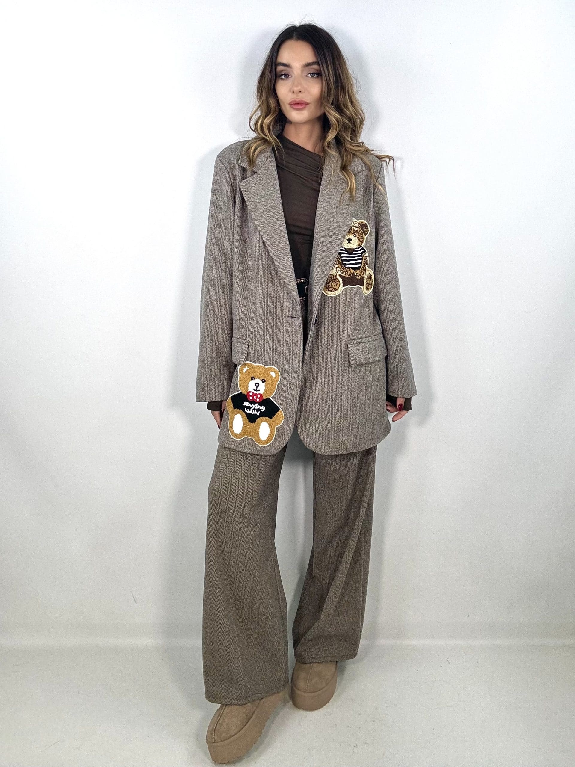 Pantaloni Wide Spigato - Marrone