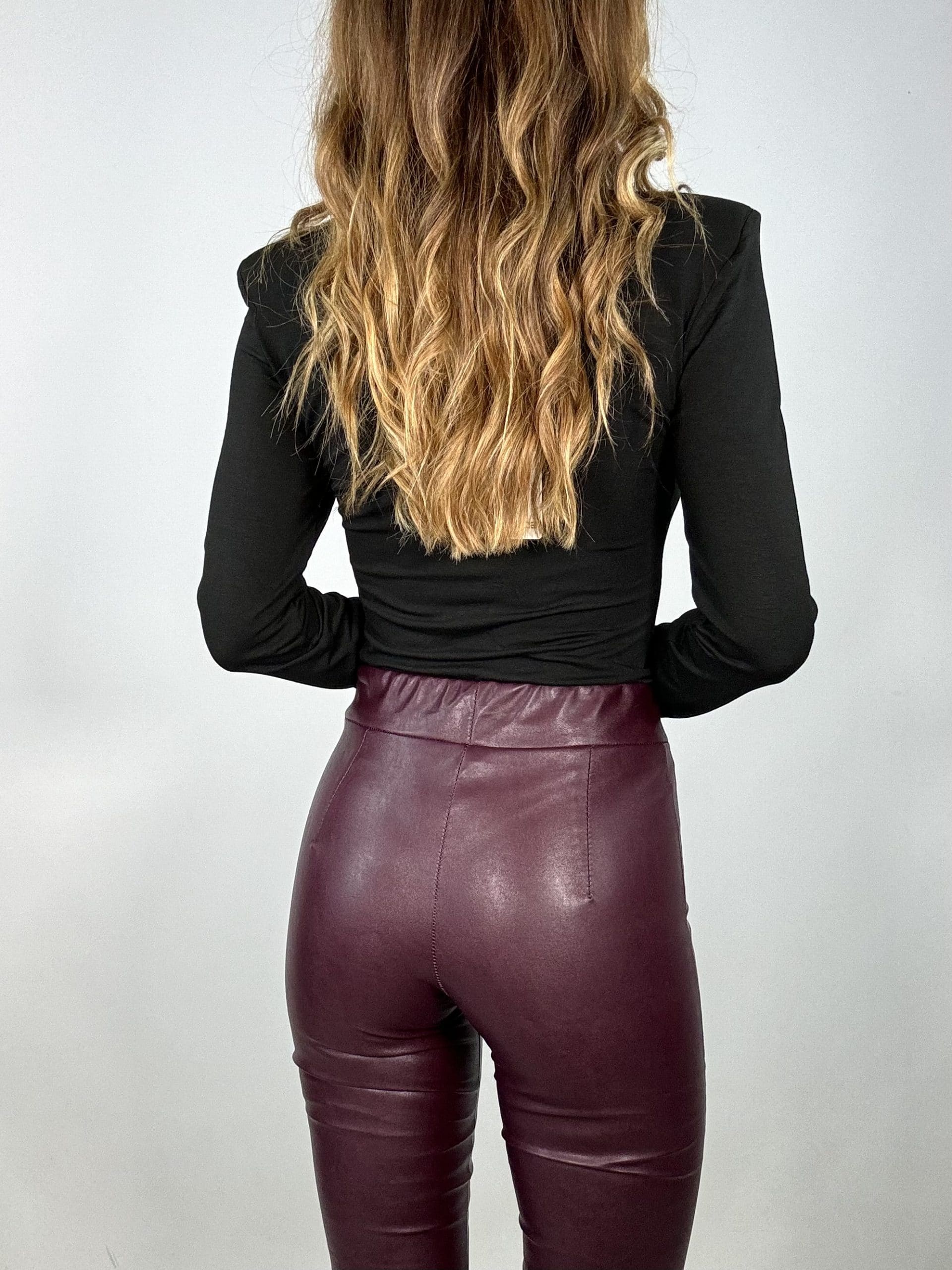Pantaloni Kick Flare Ecopelle - Burgundy