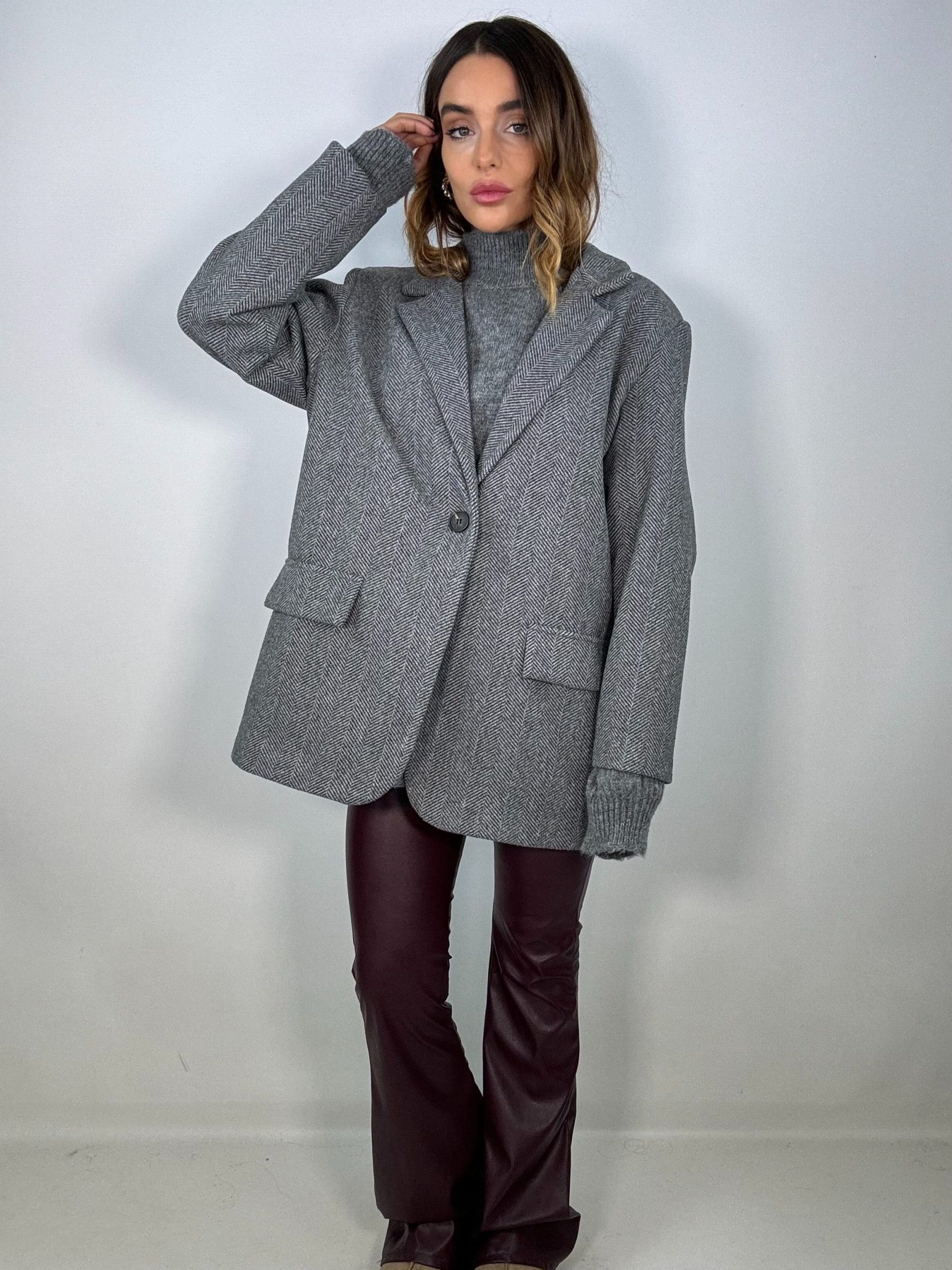 Blazer Over Spigato - Grigio
