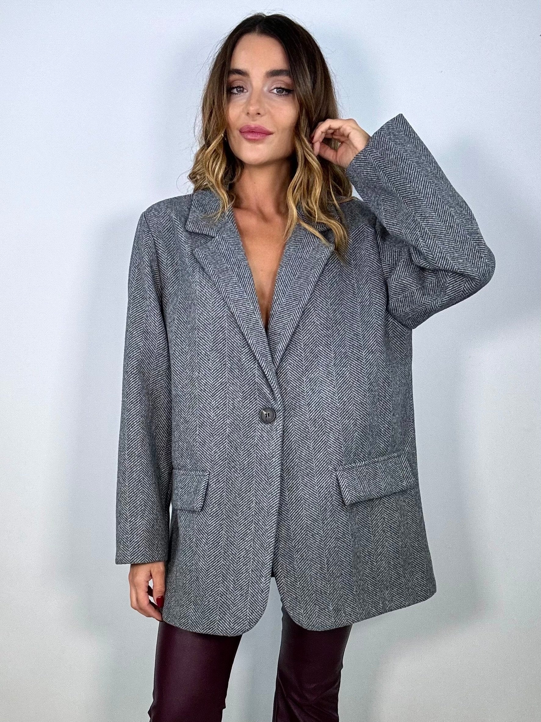 Blazer Over Spigato - Grigio