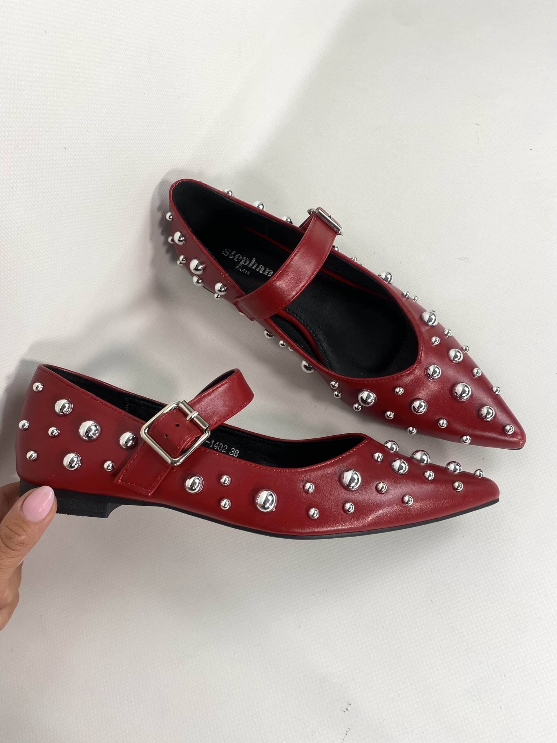 Ballerina Mary Jane Con Borchie - Rosso
