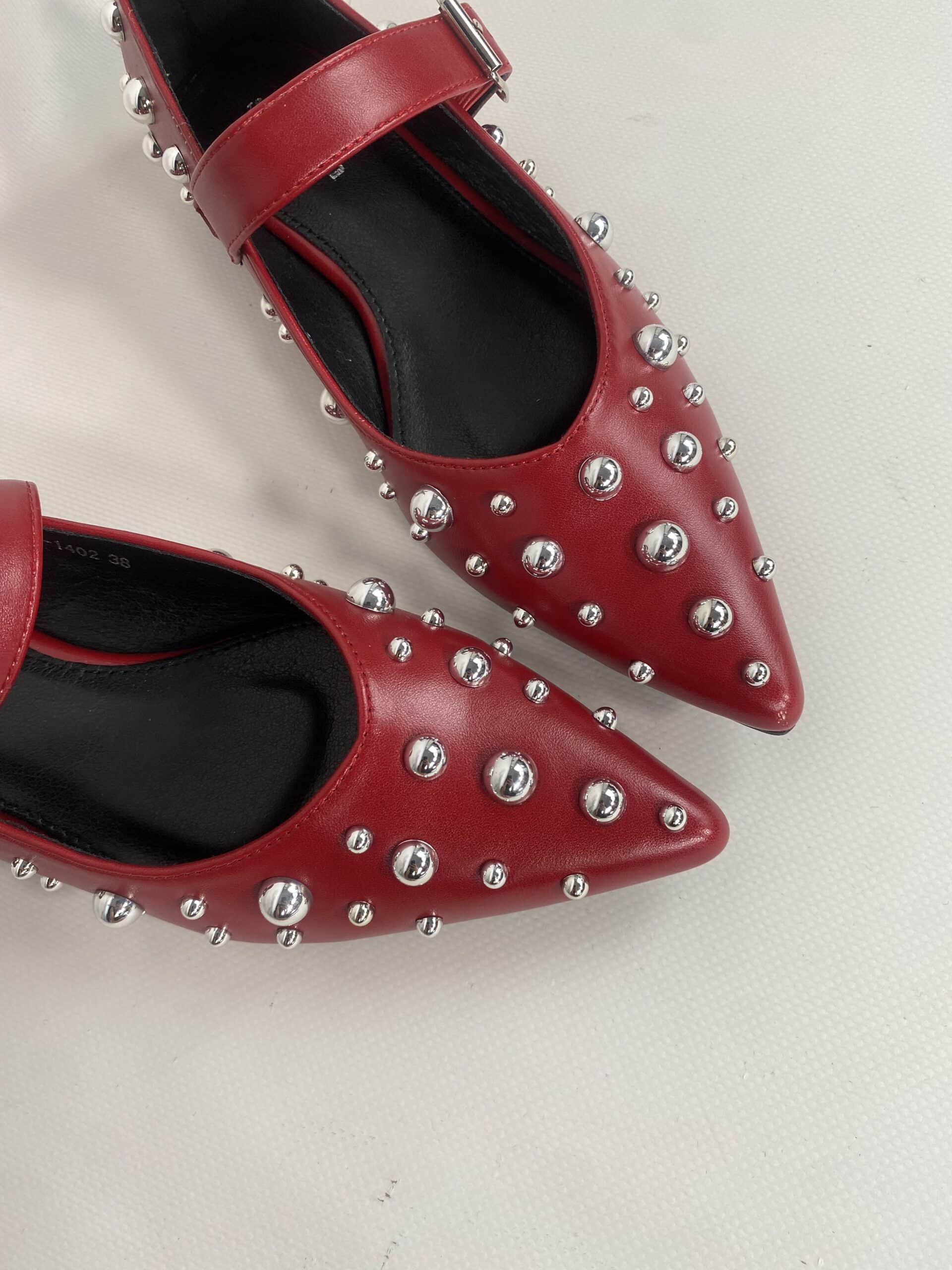 Ballerina Mary Jane Con Borchie - Rosso