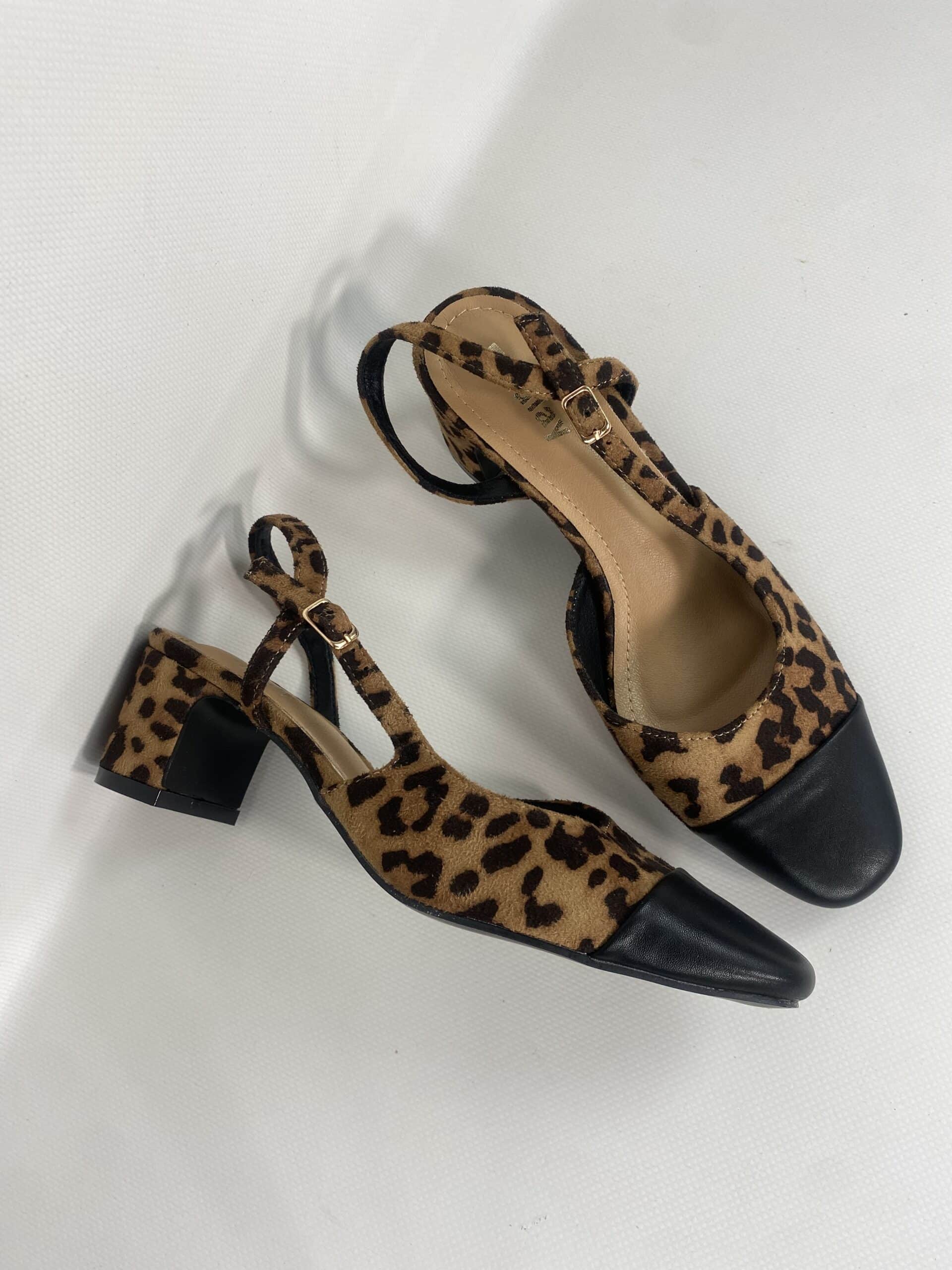 Slingback Bon Ton - Bicolor Leopardo / Nero