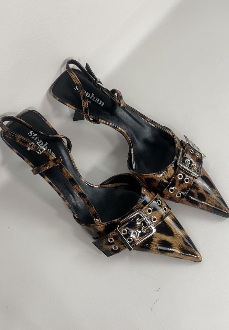 Slingback con Fibbia e Tacco Medio - Leopardo