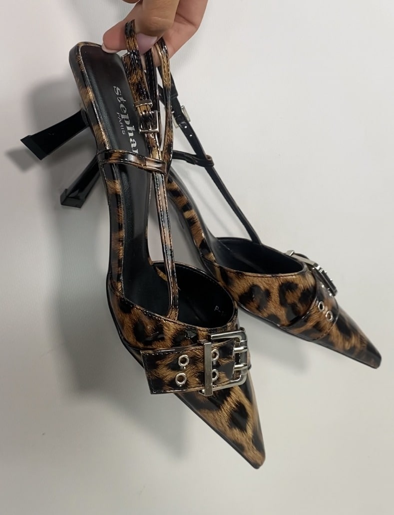 Slingback con Fibbia e Tacco Medio - Leopardo