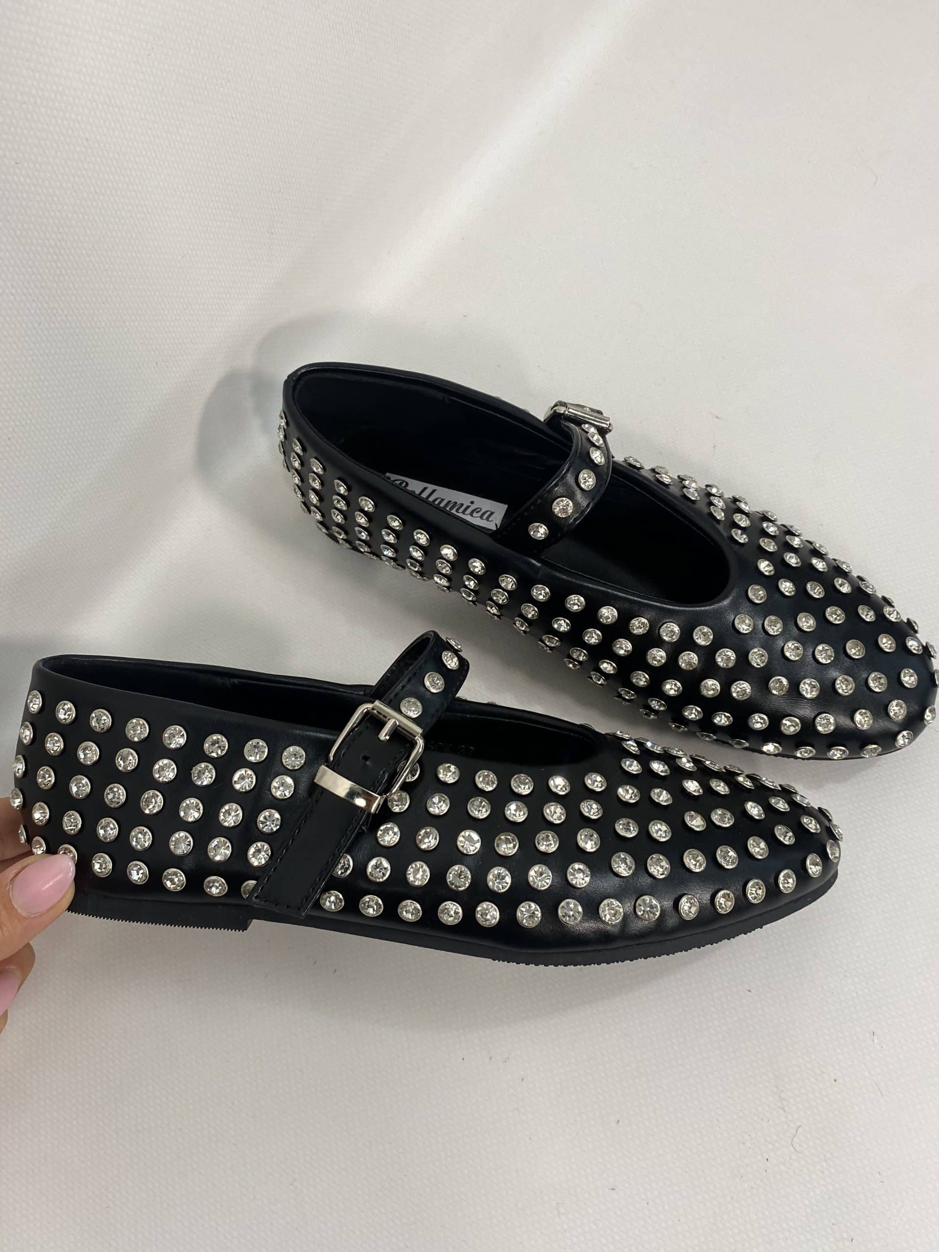 Ballerina Mary Jane Con Strass - Nero