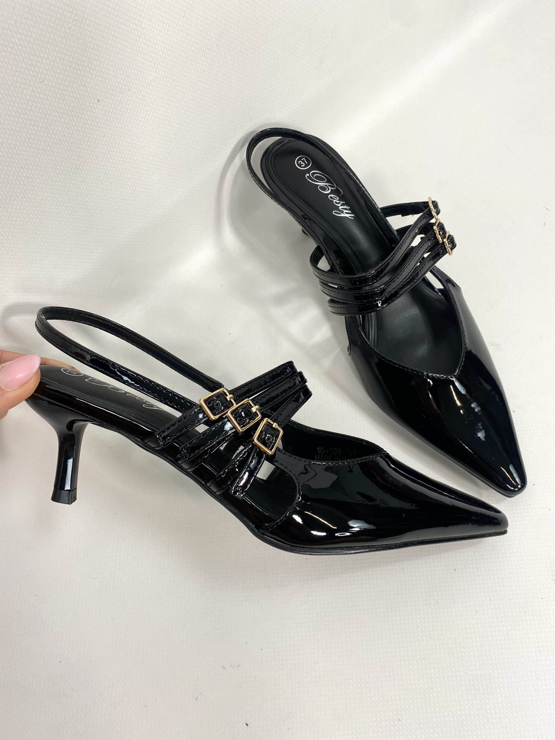 Slingback Tre Cinturini - Nero