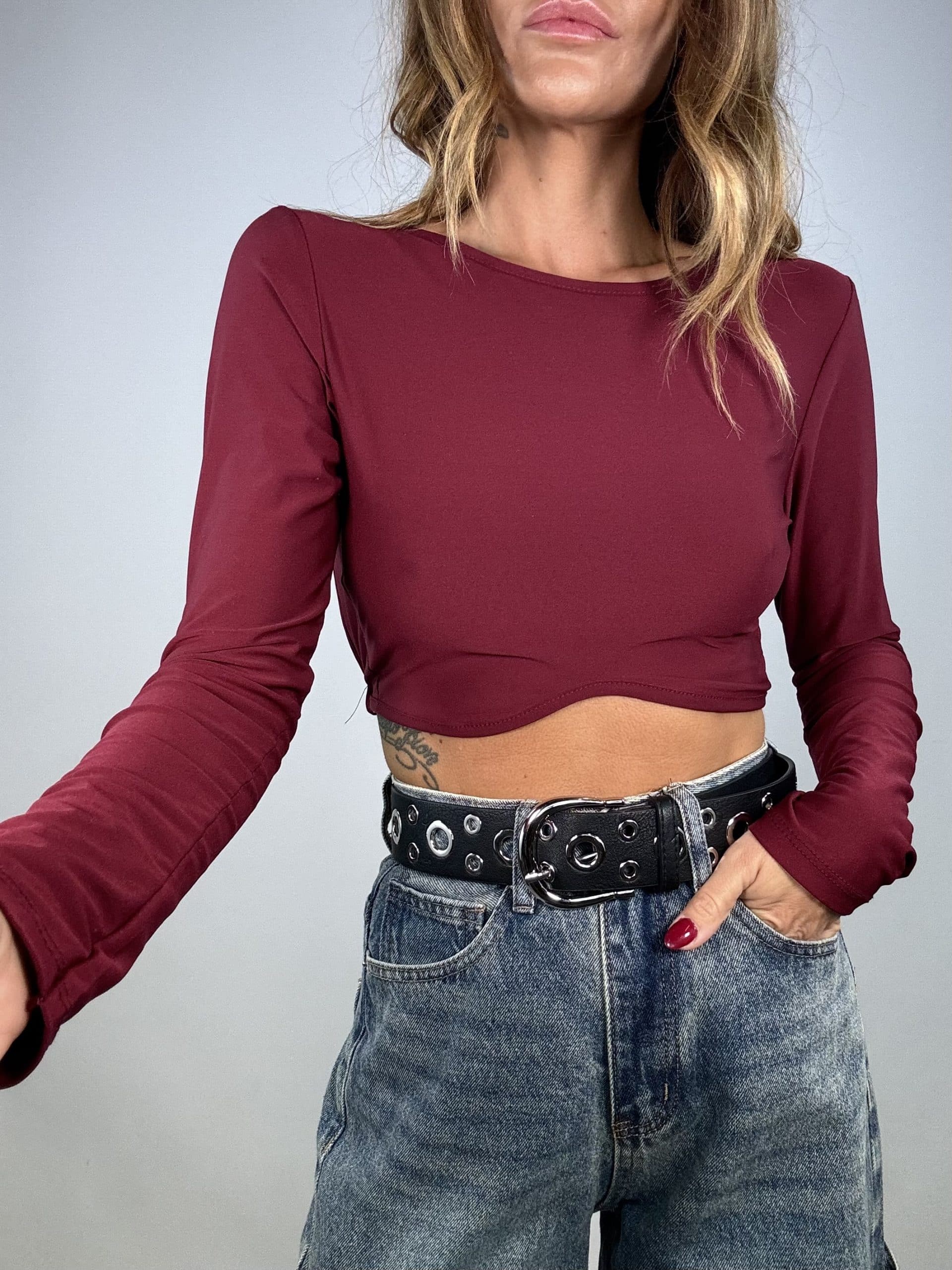 Maglia Crop Schiena Nuda - Bordeaux