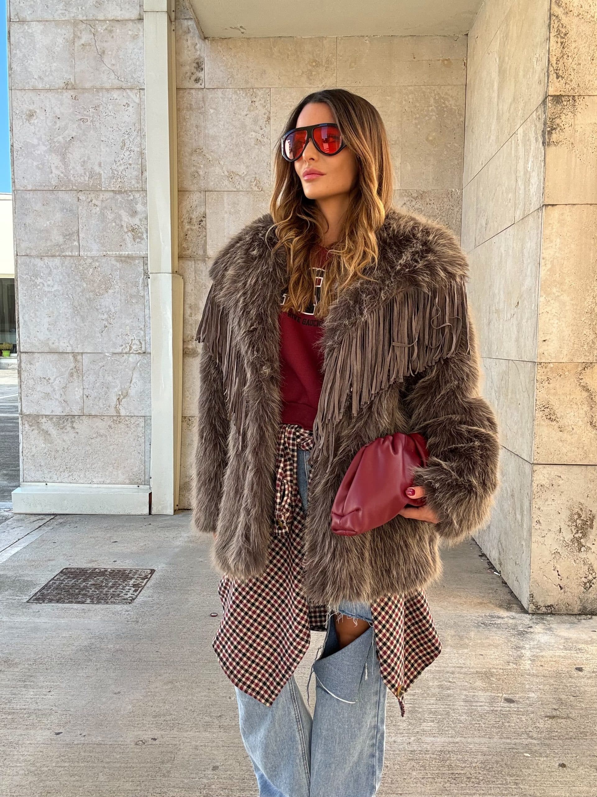 Pelliccia Luxury con Frange - Fango