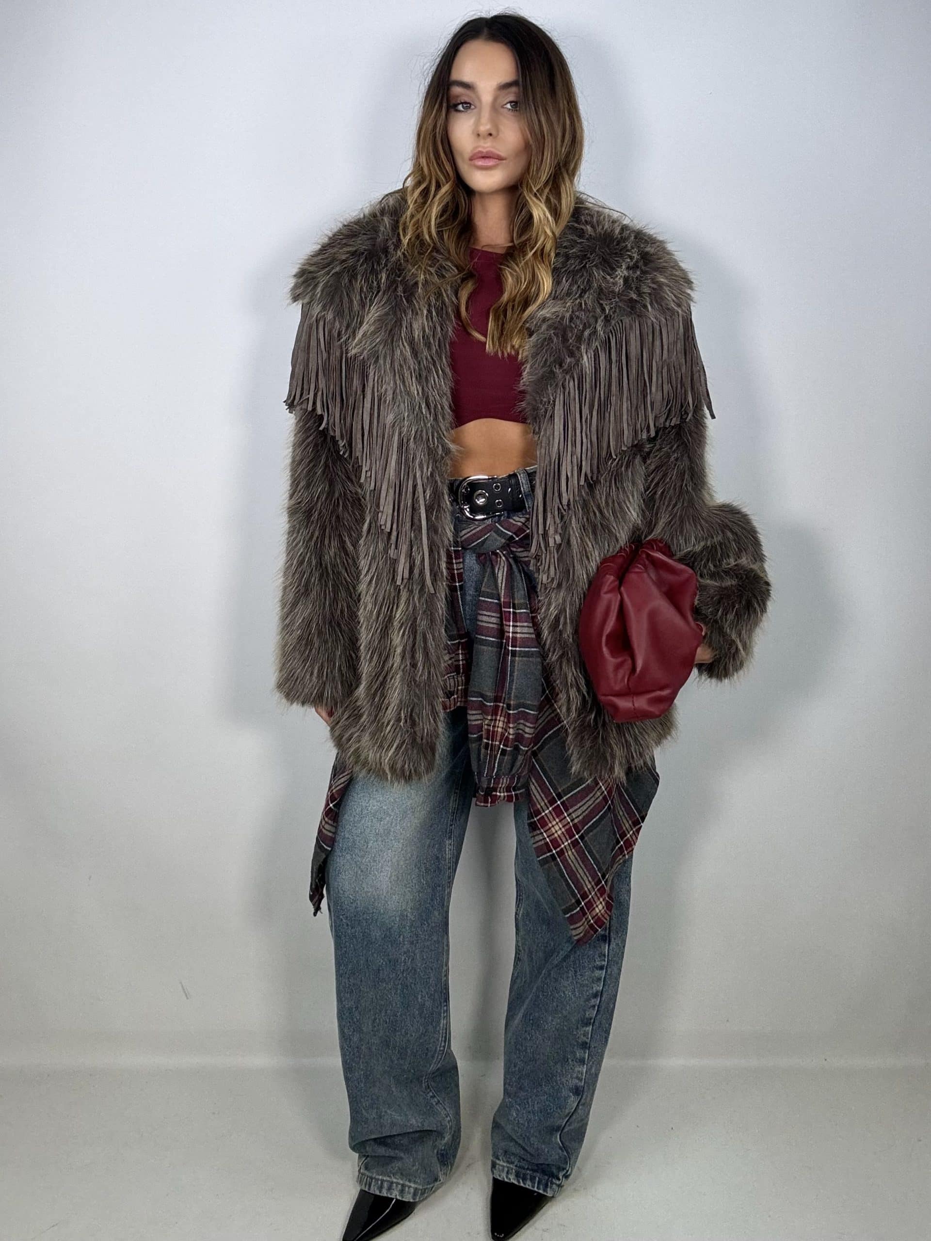 Pelliccia Luxury con Frange - Fango