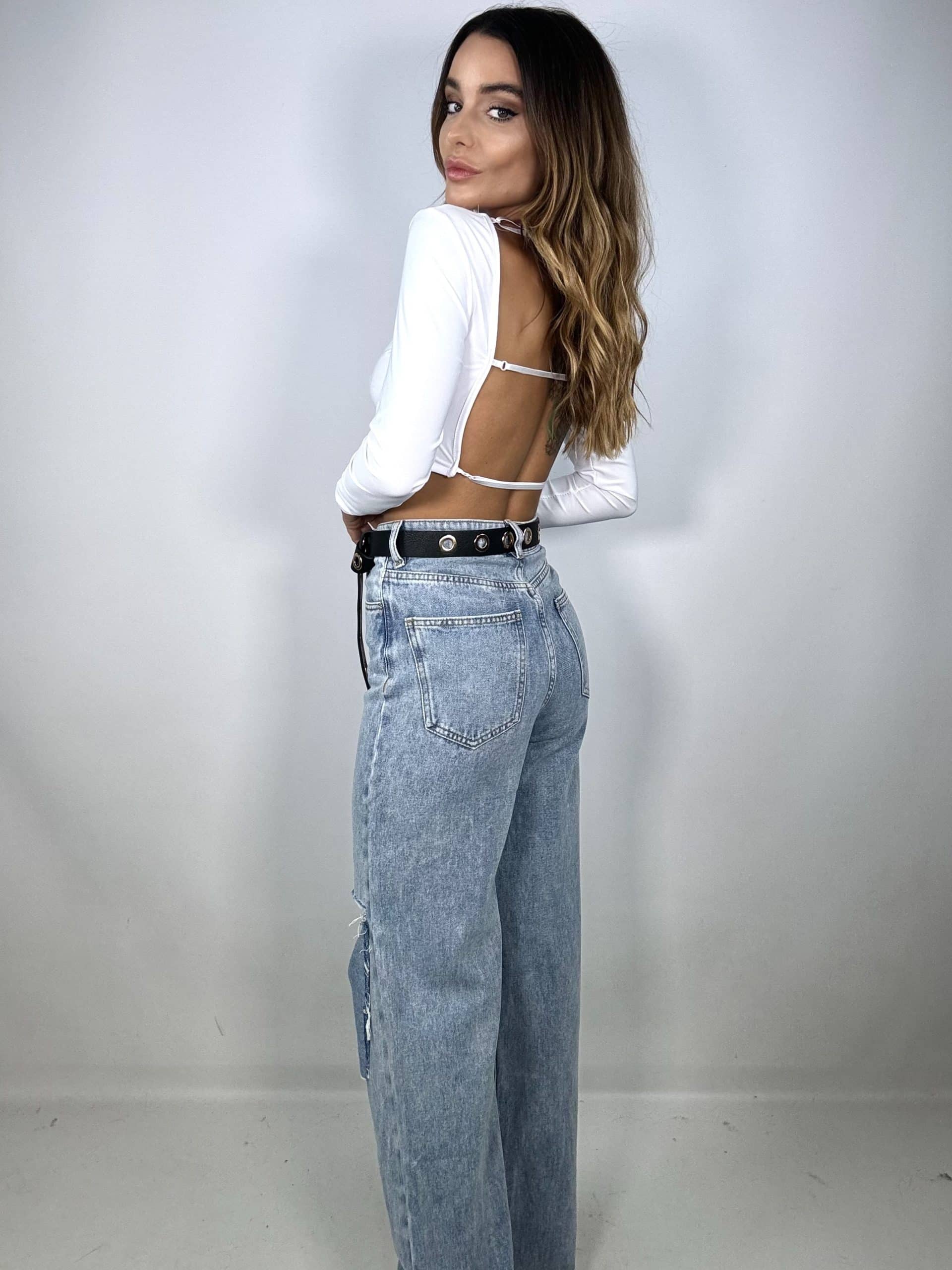 New Jeans Wide Strappi  - Denim Chiaro